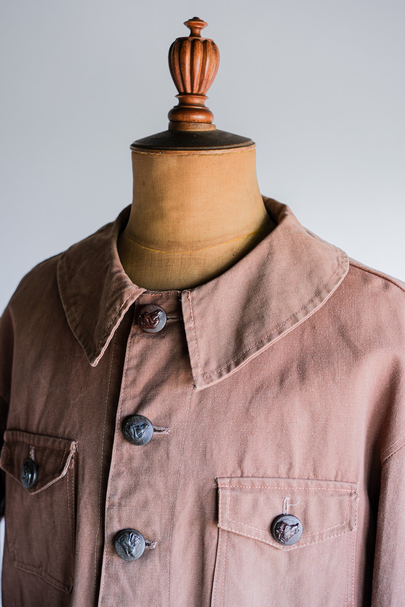 【~40's】French Vintage Reddish Brown Cotton Canvas Hunting Jacket