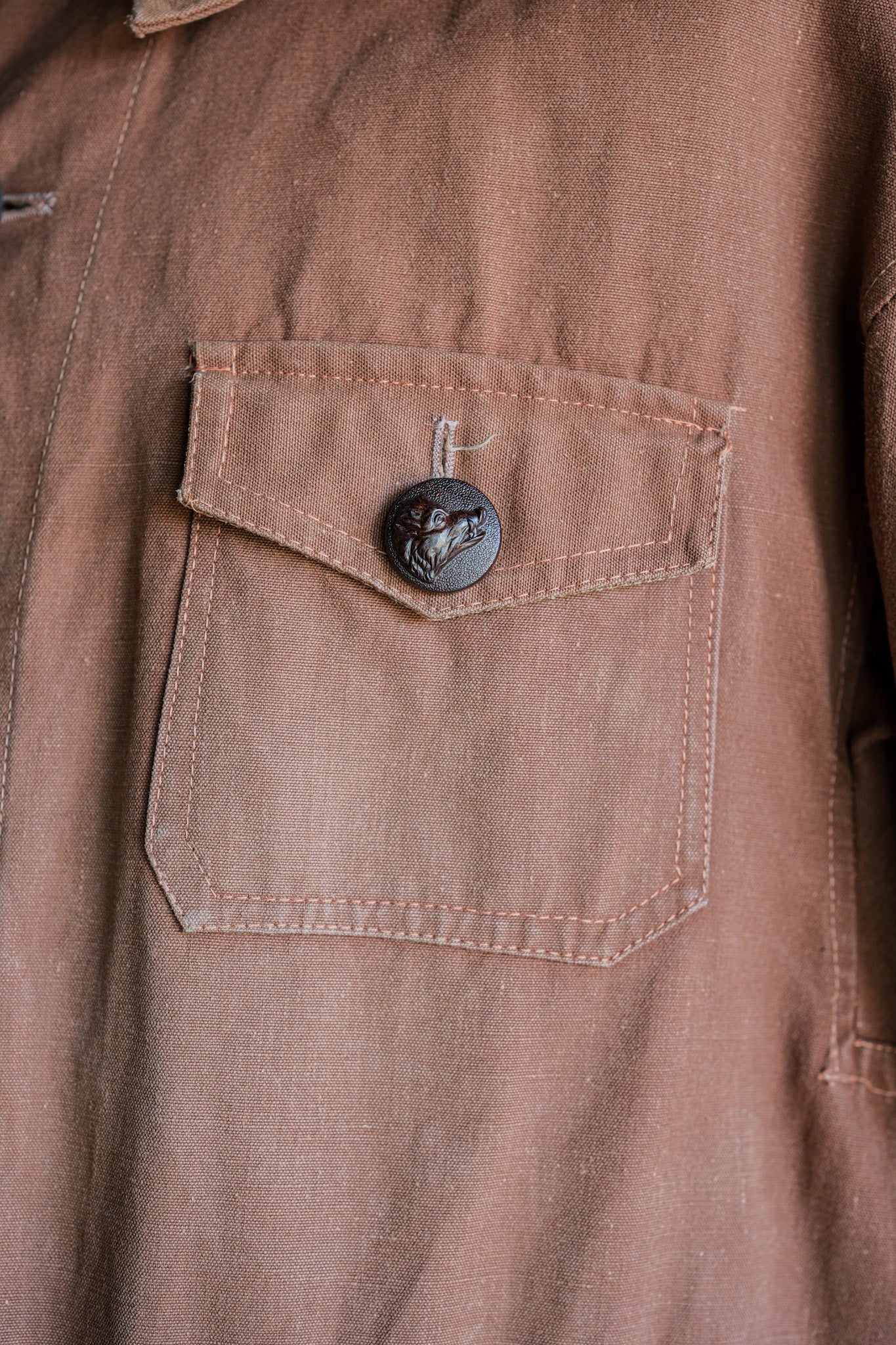 【~40's】French Vintage Reddish Brown Cotton Canvas Hunting Jacket