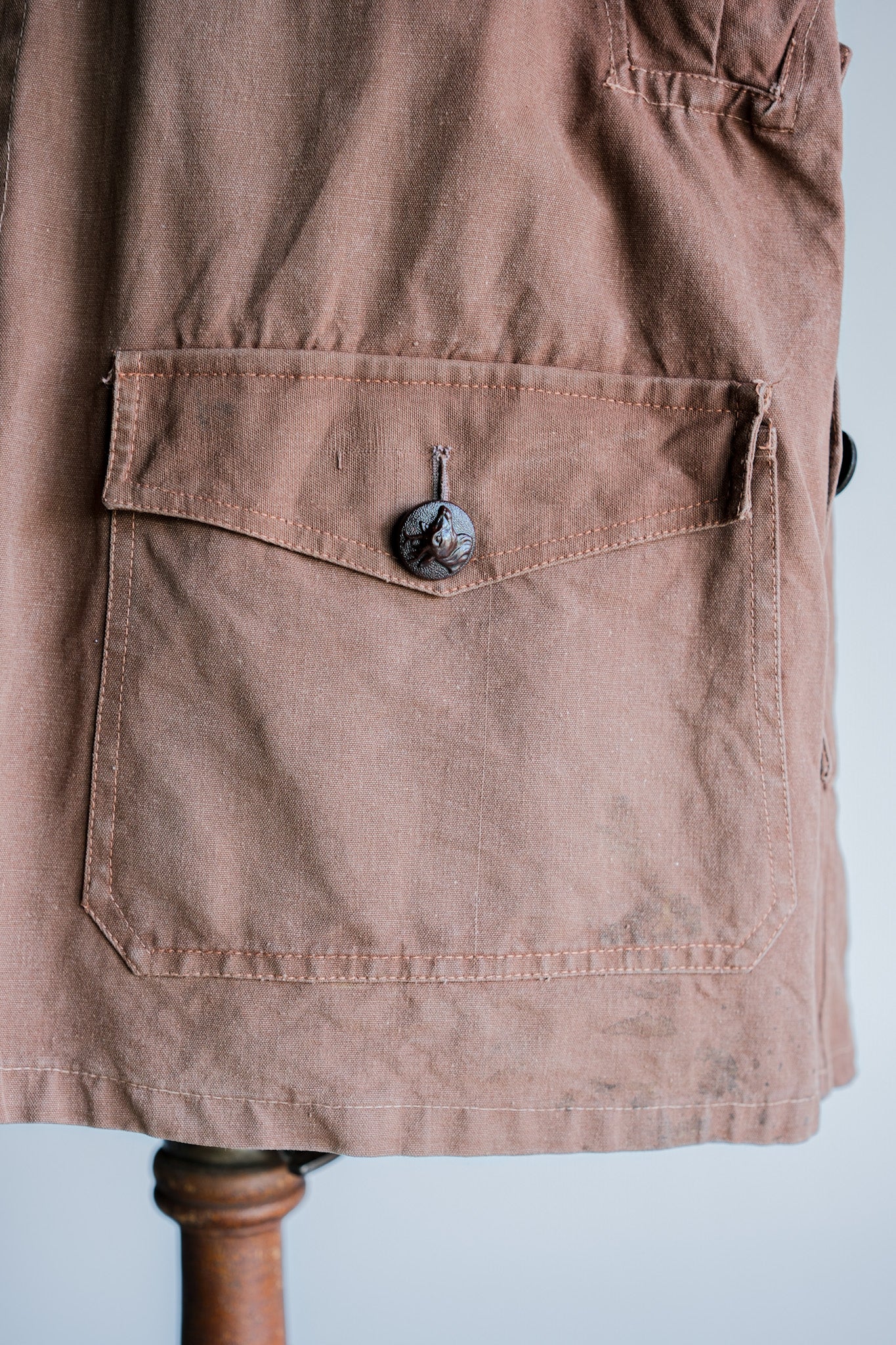 【~40's】French Vintage Reddish Brown Cotton Canvas Hunting Jacket