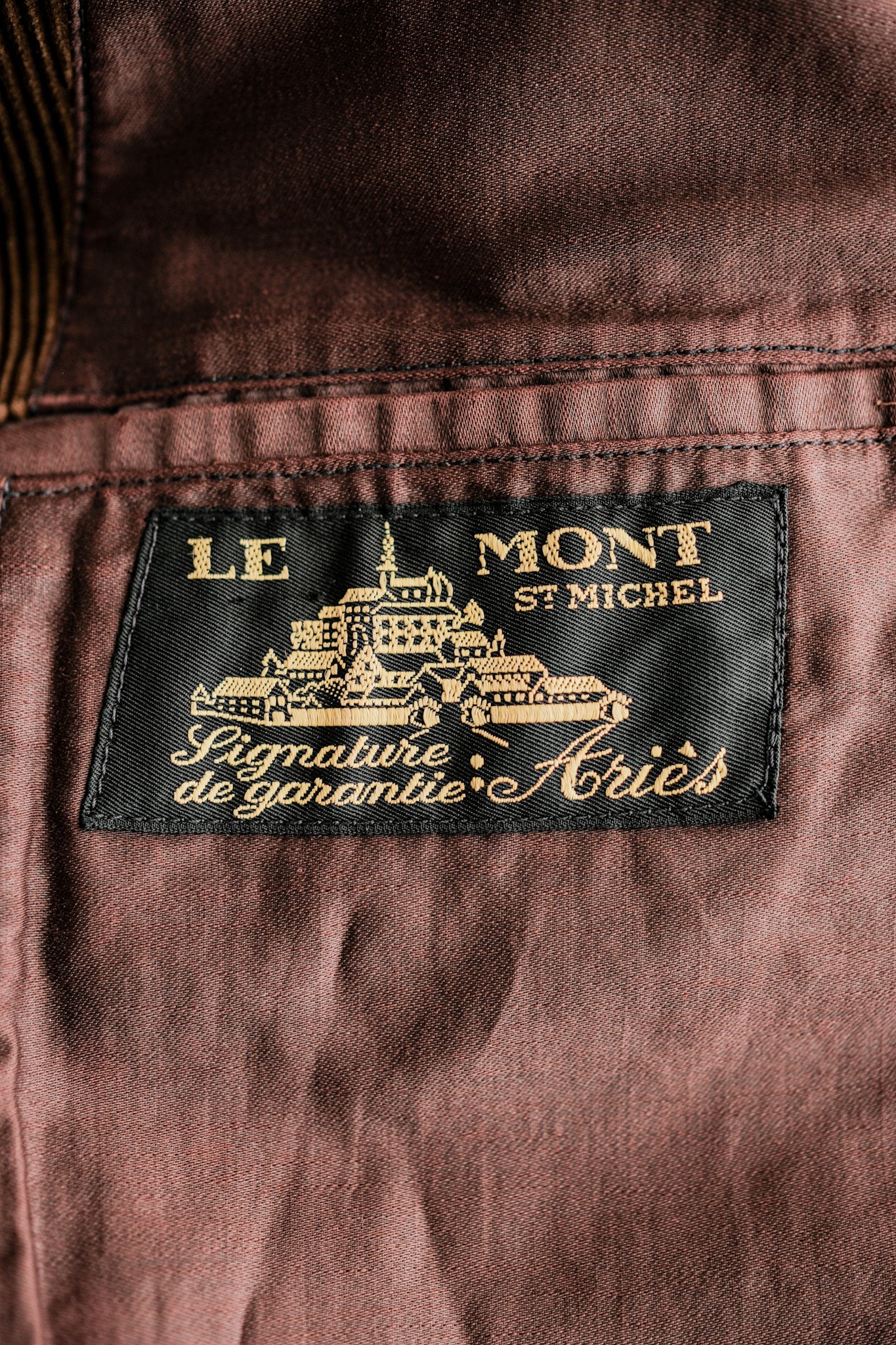 [~ 40's] แจ็คเก็ตผ้าคลุมหน้ามัดสีน้ำตาลวินเทจสีน้ำตาลวินเทจ "Le Mont St. Michel"