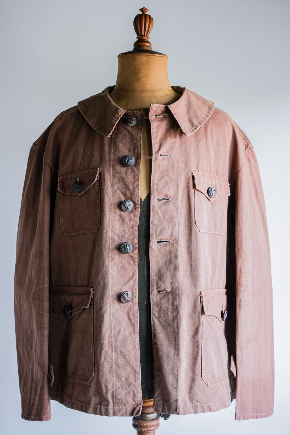 ［~40's］French Vintage Reddish Brown Cotton Canvas Hunting Jacket