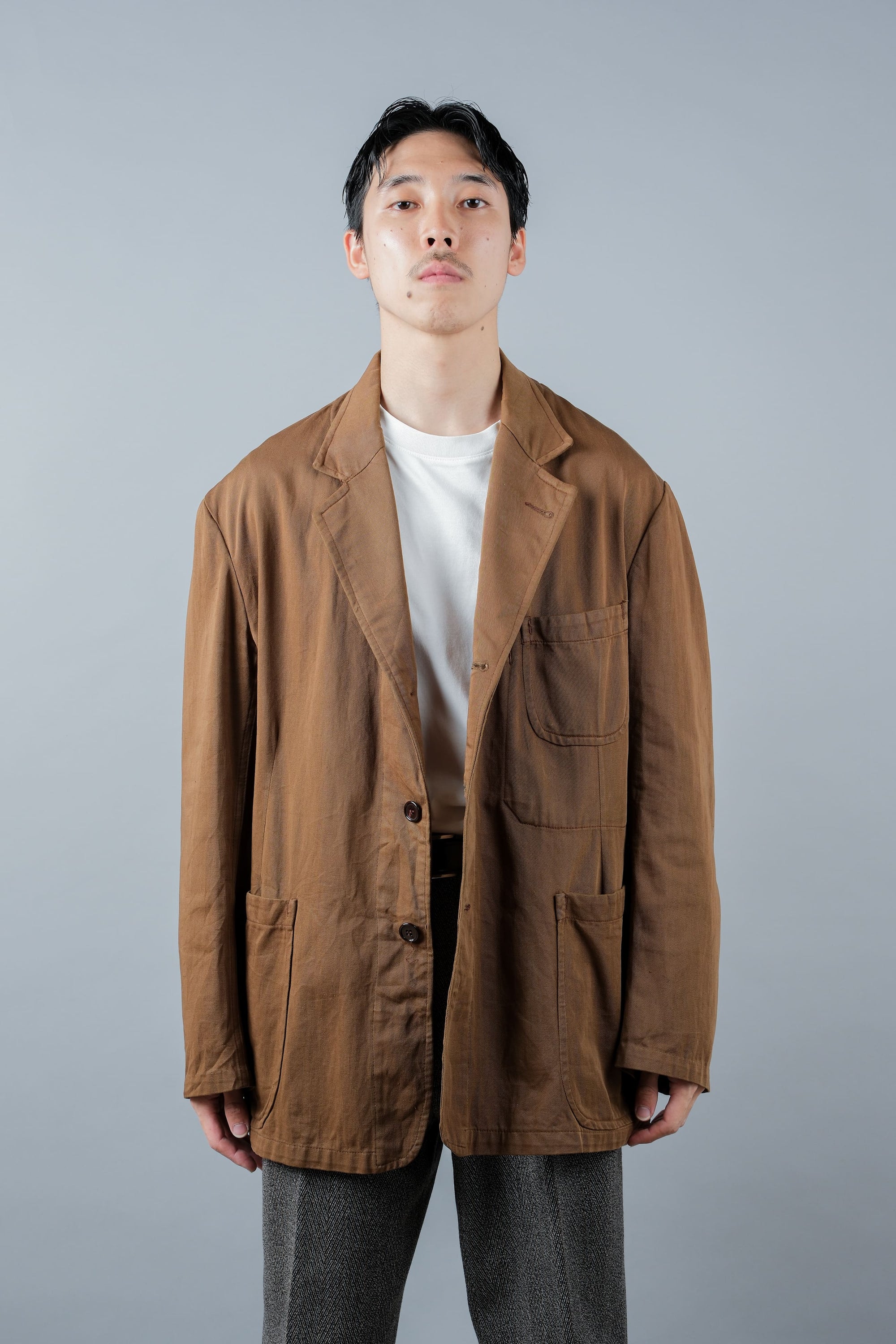 ［~50's］French Vintage Brown Cotton Thin Twill Lapel Work Jacket "Adolphe Lafont"