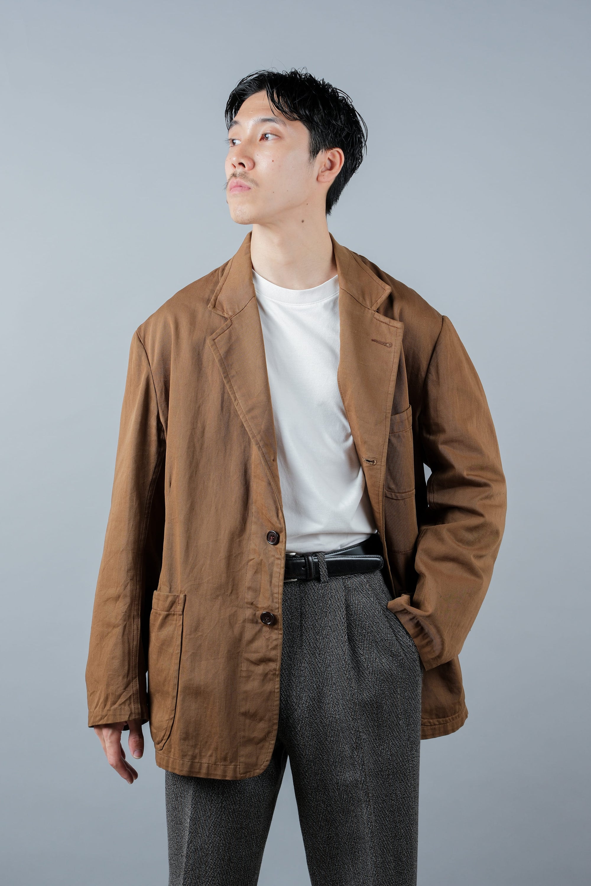 ［~50's］French Vintage Brown Cotton Thin Twill Lapel Work Jacket "Adolphe Lafont"