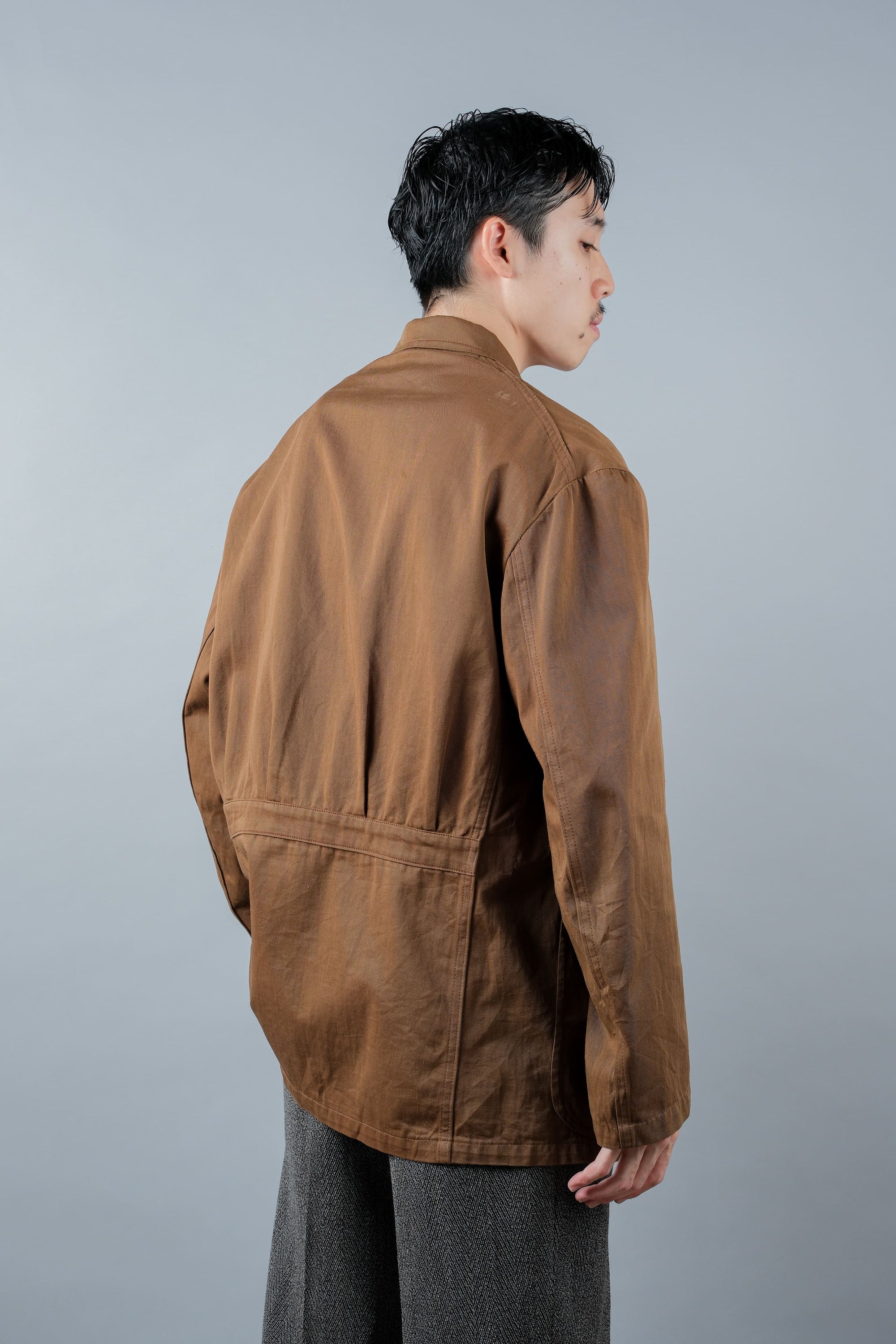 ［~50's］French Vintage Brown Cotton Thin Twill Lapel Work Jacket "Adolphe Lafont"