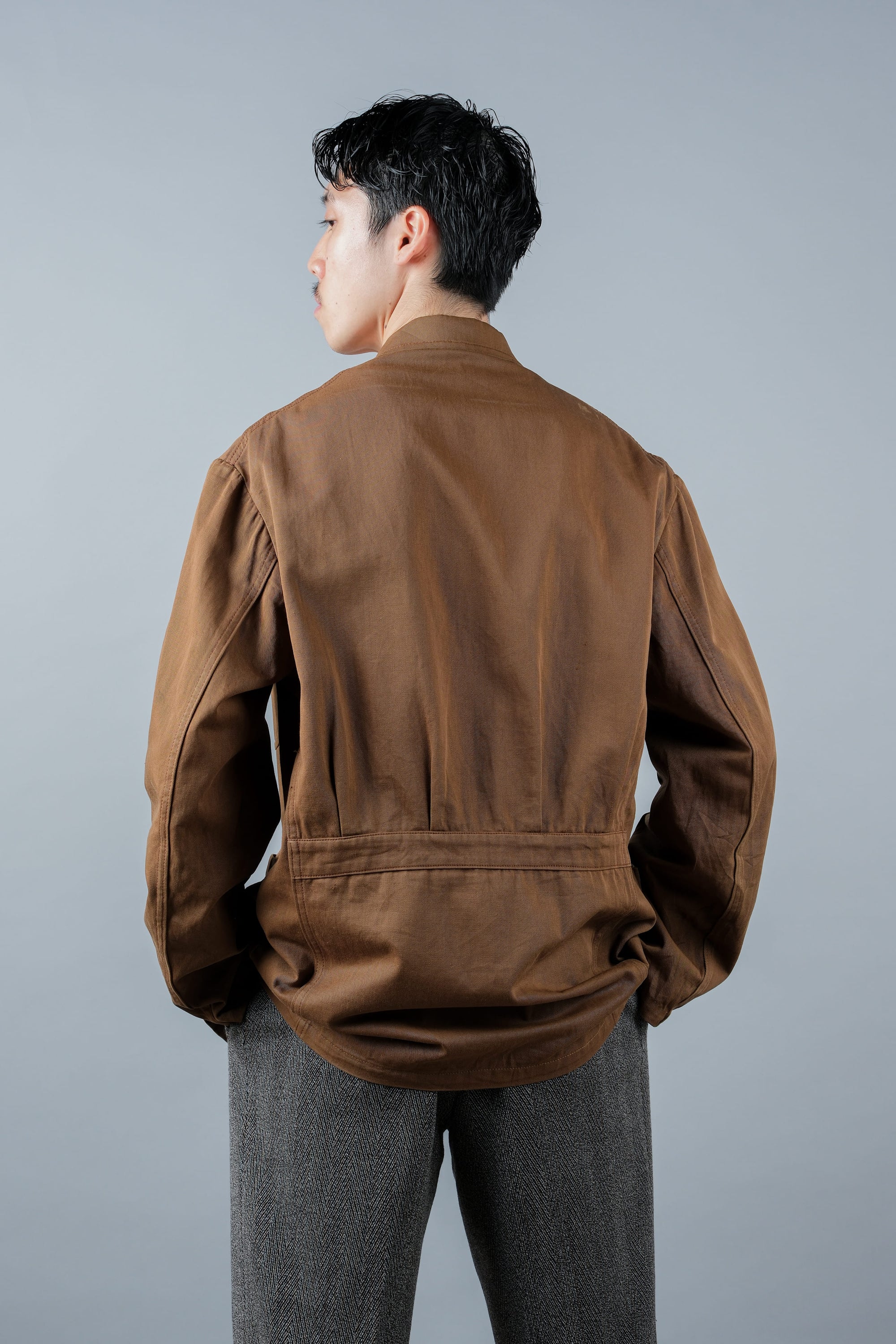［~50's］French Vintage Brown Cotton Thin Twill Lapel Work Jacket "Adolphe Lafont"