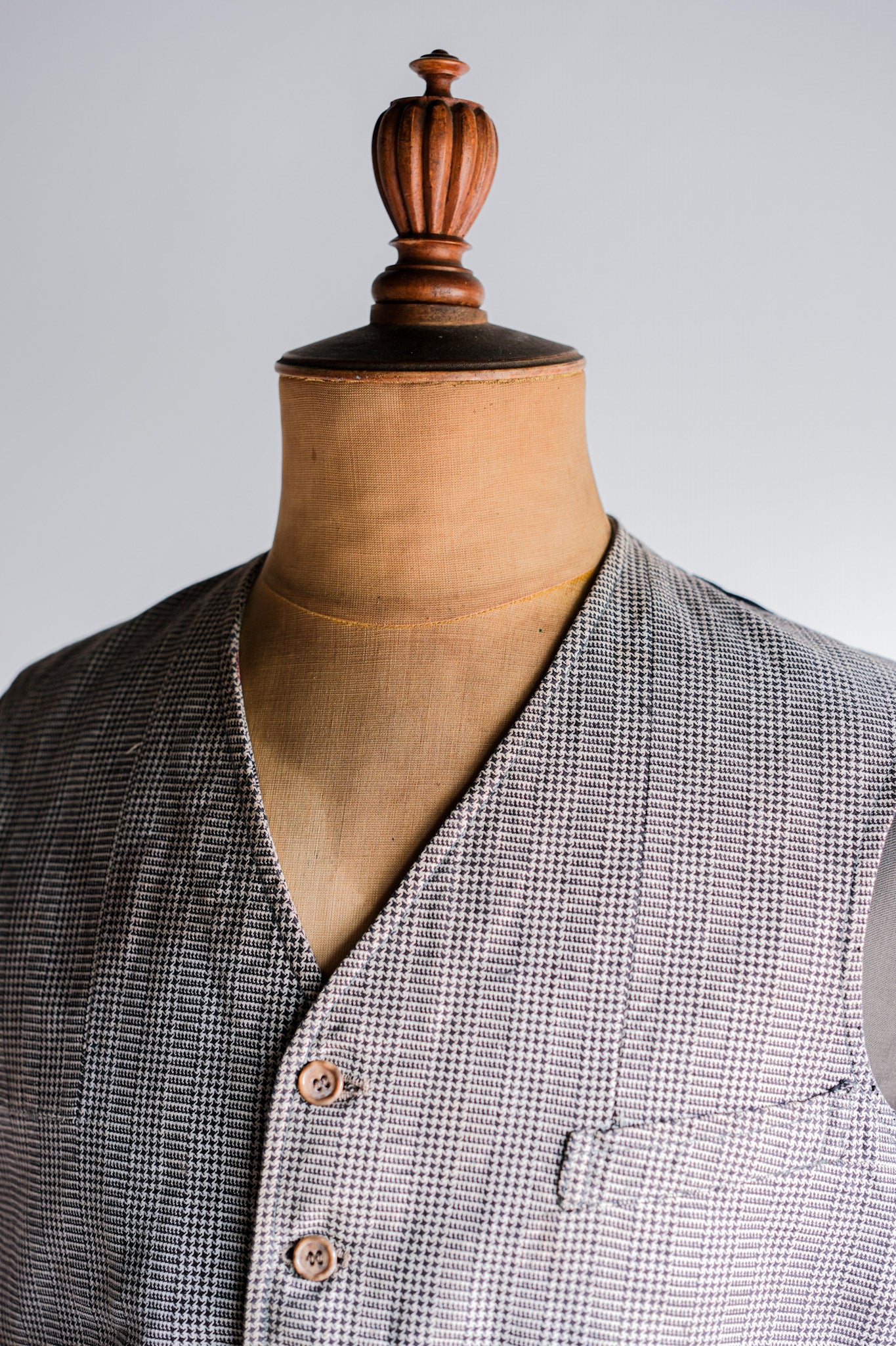 ［~30's］French Vintage Houndstooth Cotton Work Gilet "Unusual Fabric"