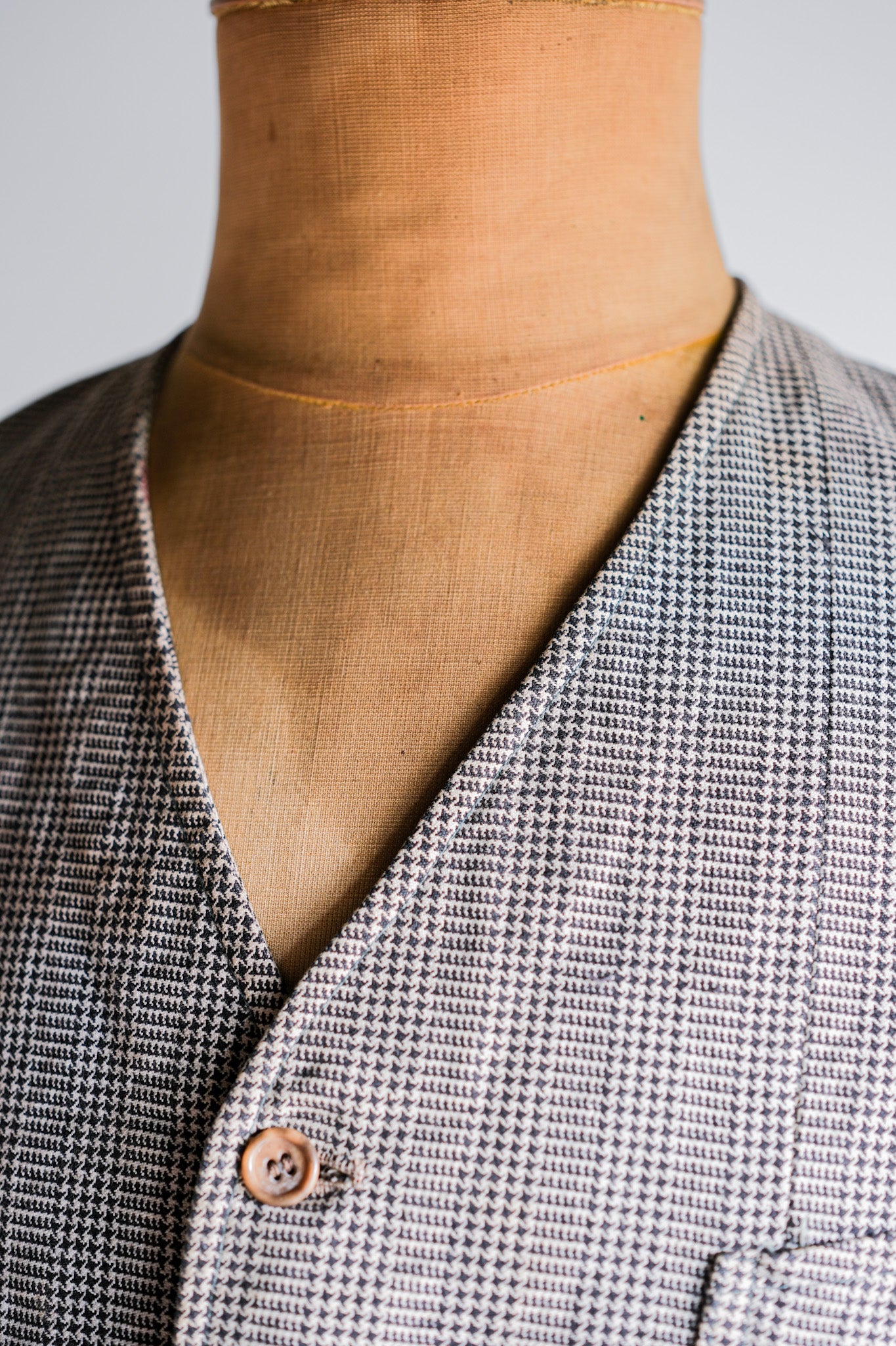 ［~30's］French Vintage Houndstooth Cotton Work Gilet "Unusual Fabric"