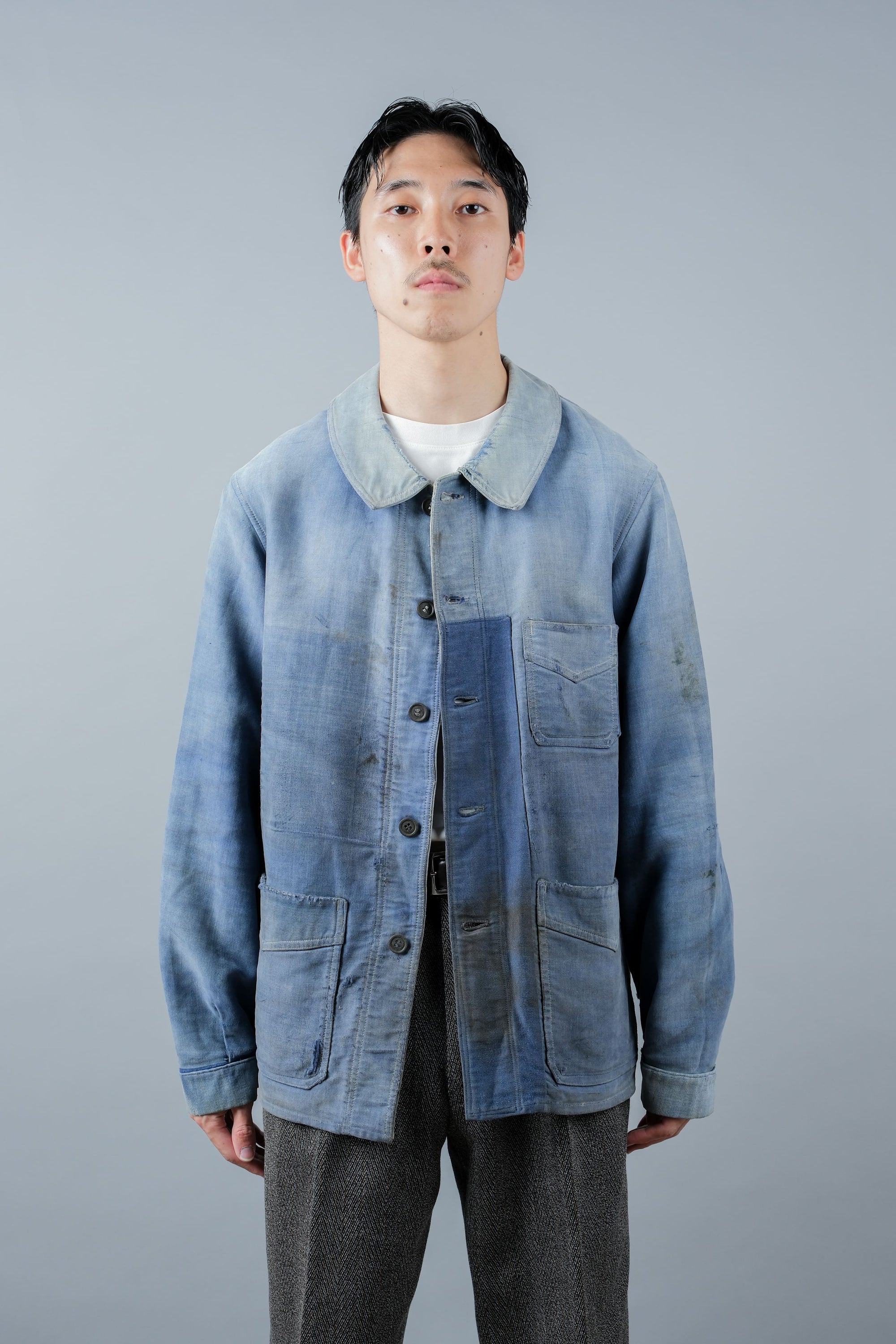 ［~40’s］French Vintage Blue Moleskin Work Jacket "Le Mont St. Michel"