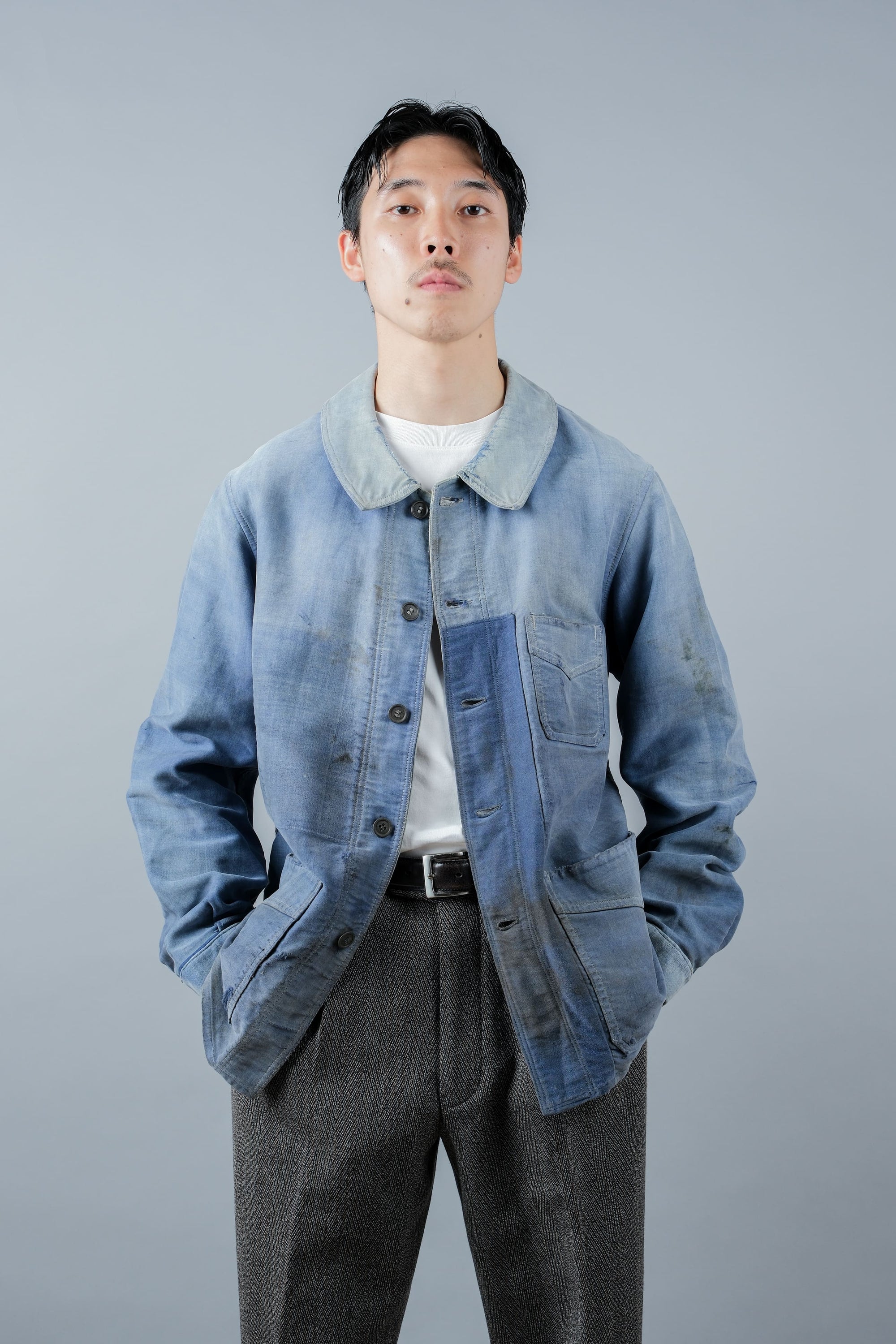 ［~40’s］French Vintage Blue Moleskin Work Jacket "Le Mont St. Michel"
