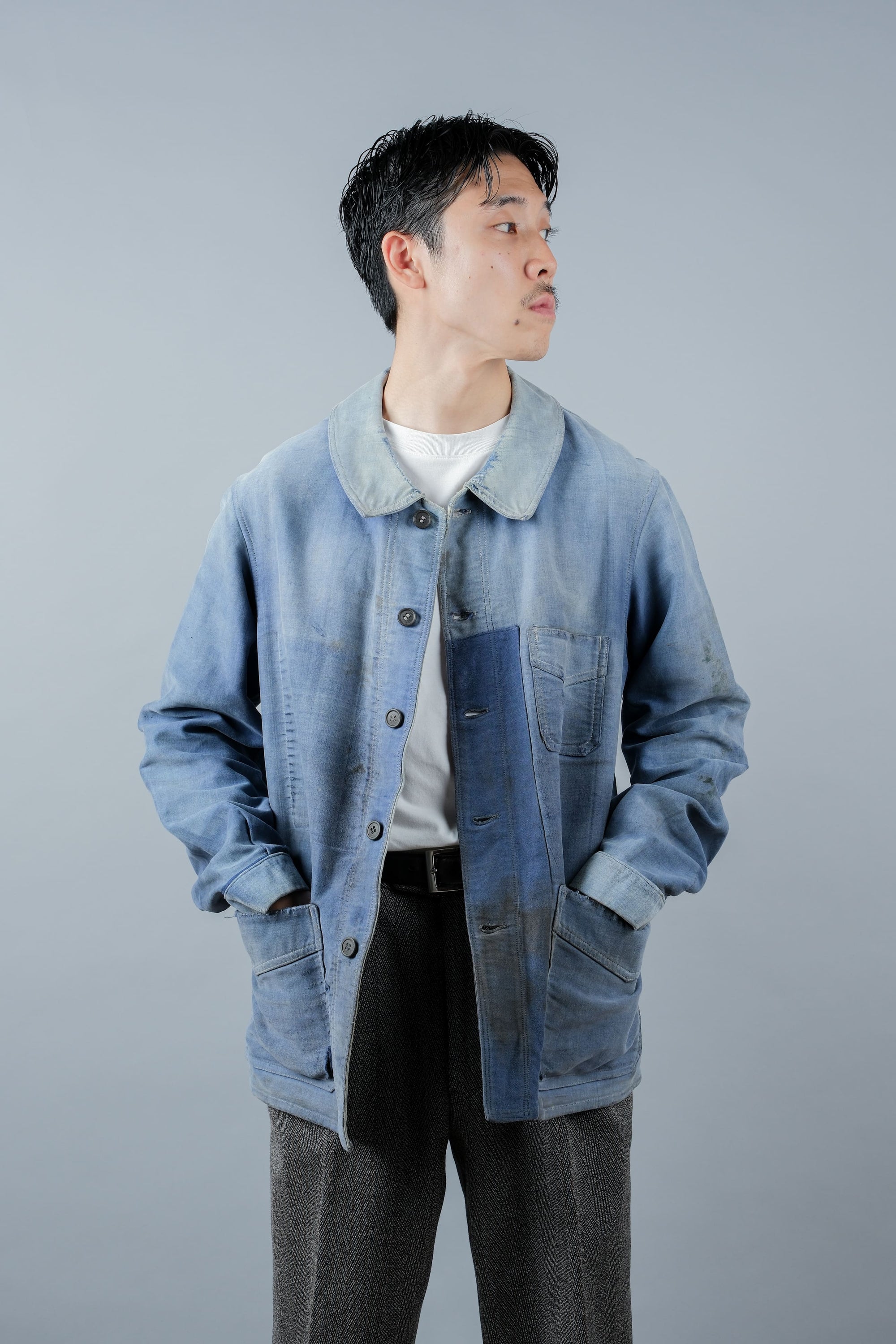 ［~40’s］French Vintage Blue Moleskin Work Jacket "Le Mont St. Michel"