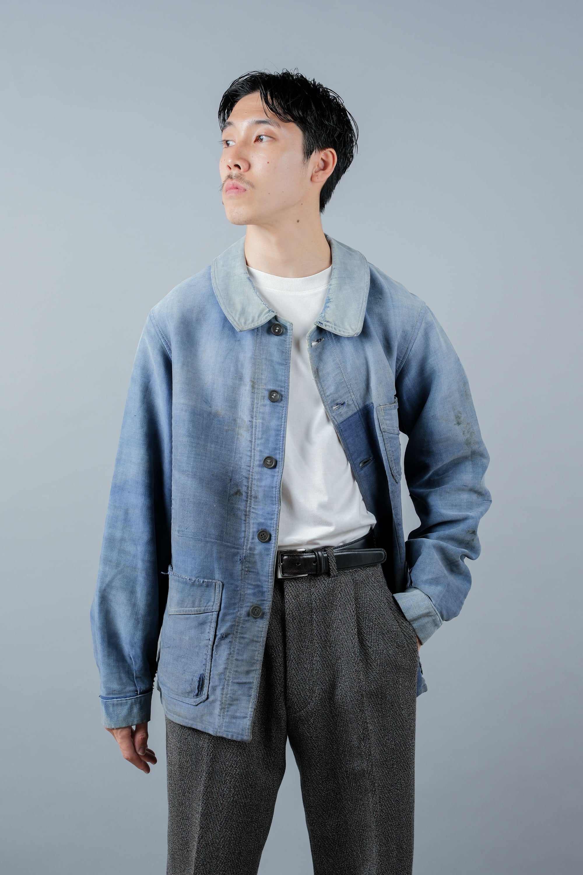 ［~40’s］French Vintage Blue Moleskin Work Jacket "Le Mont St. Michel"