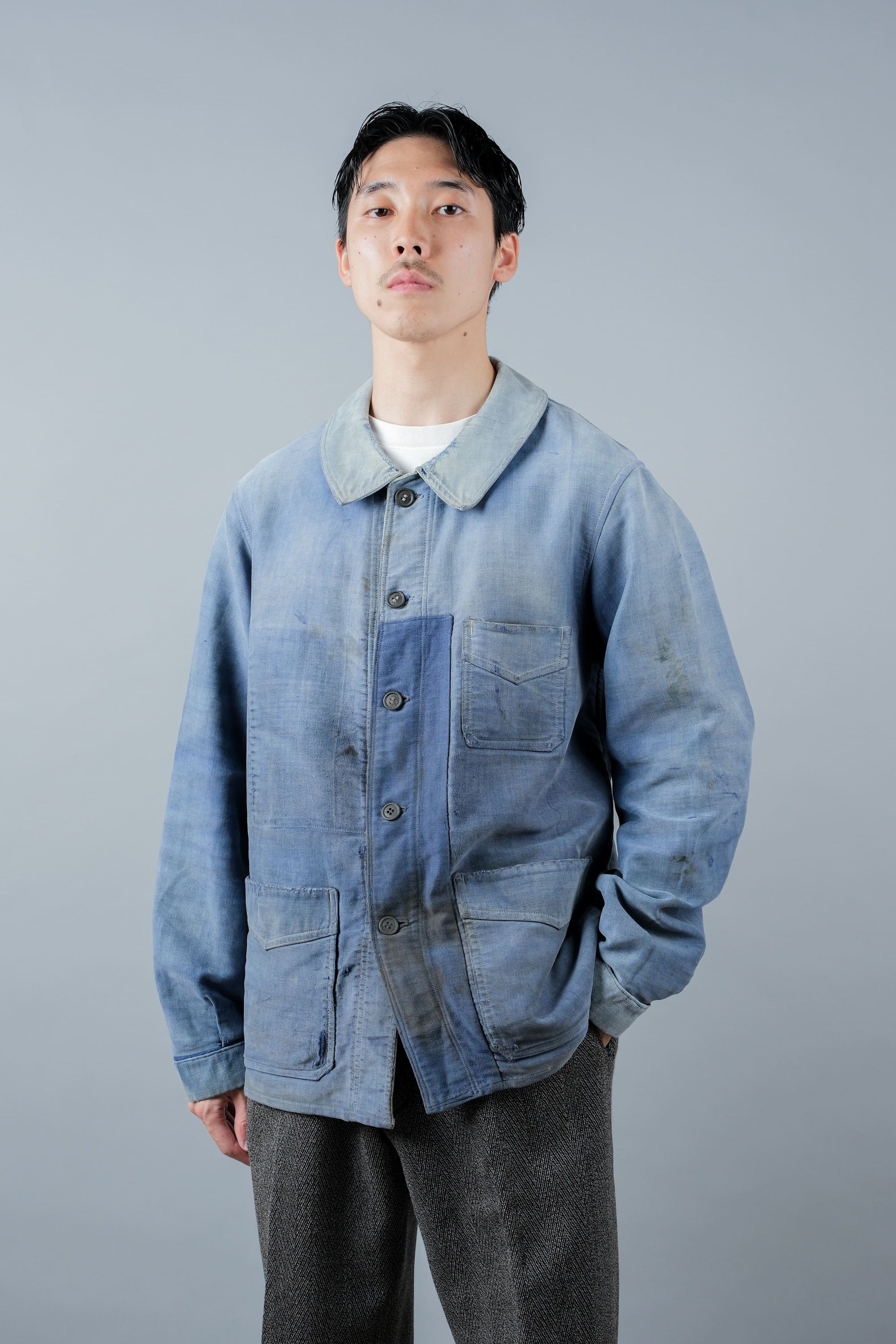 ［~40’s］French Vintage Blue Moleskin Work Jacket "Le Mont St. Michel"