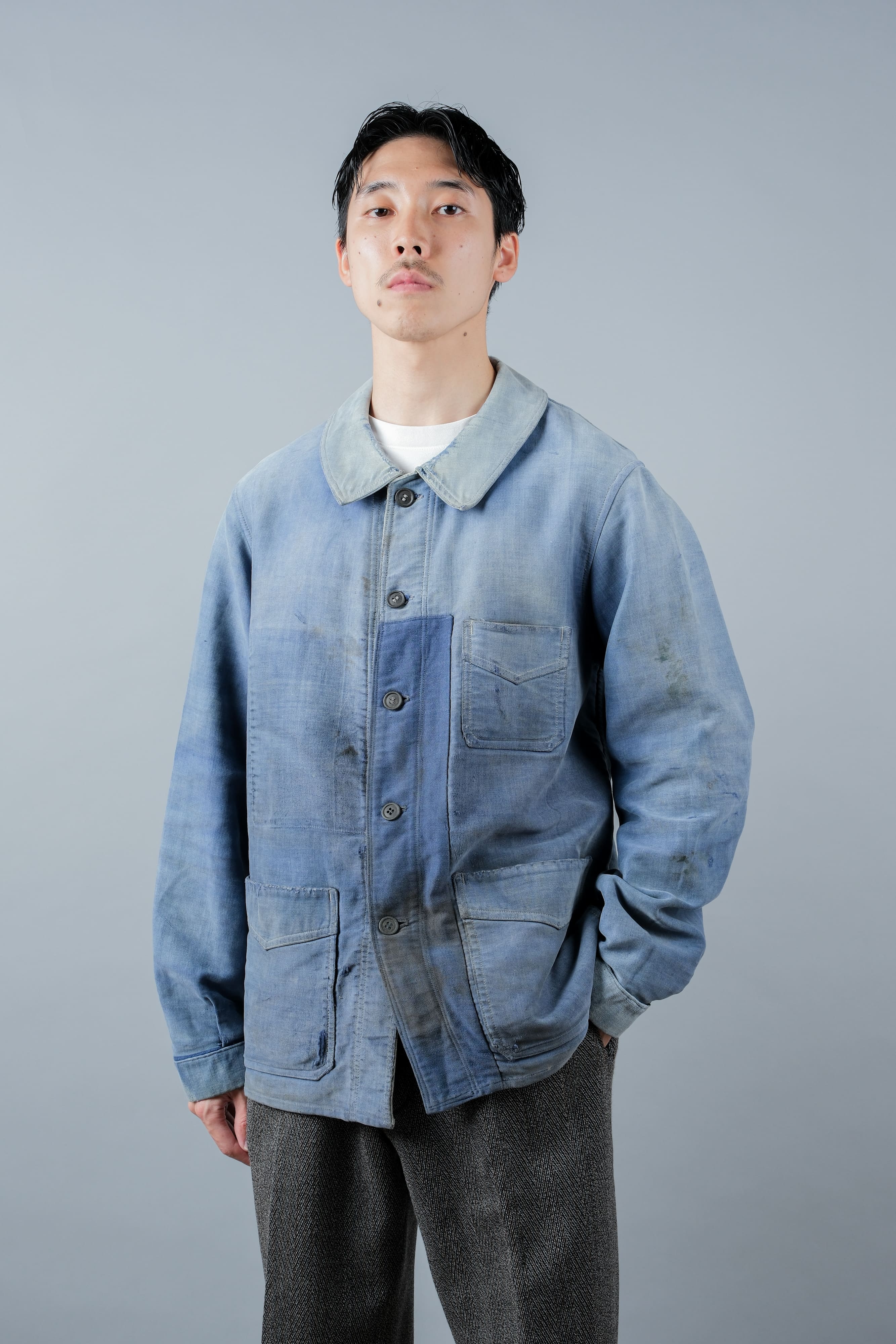 【~40’s】French Vintage Blue Moleskin Work Jacket "Le Mont St. Michel"