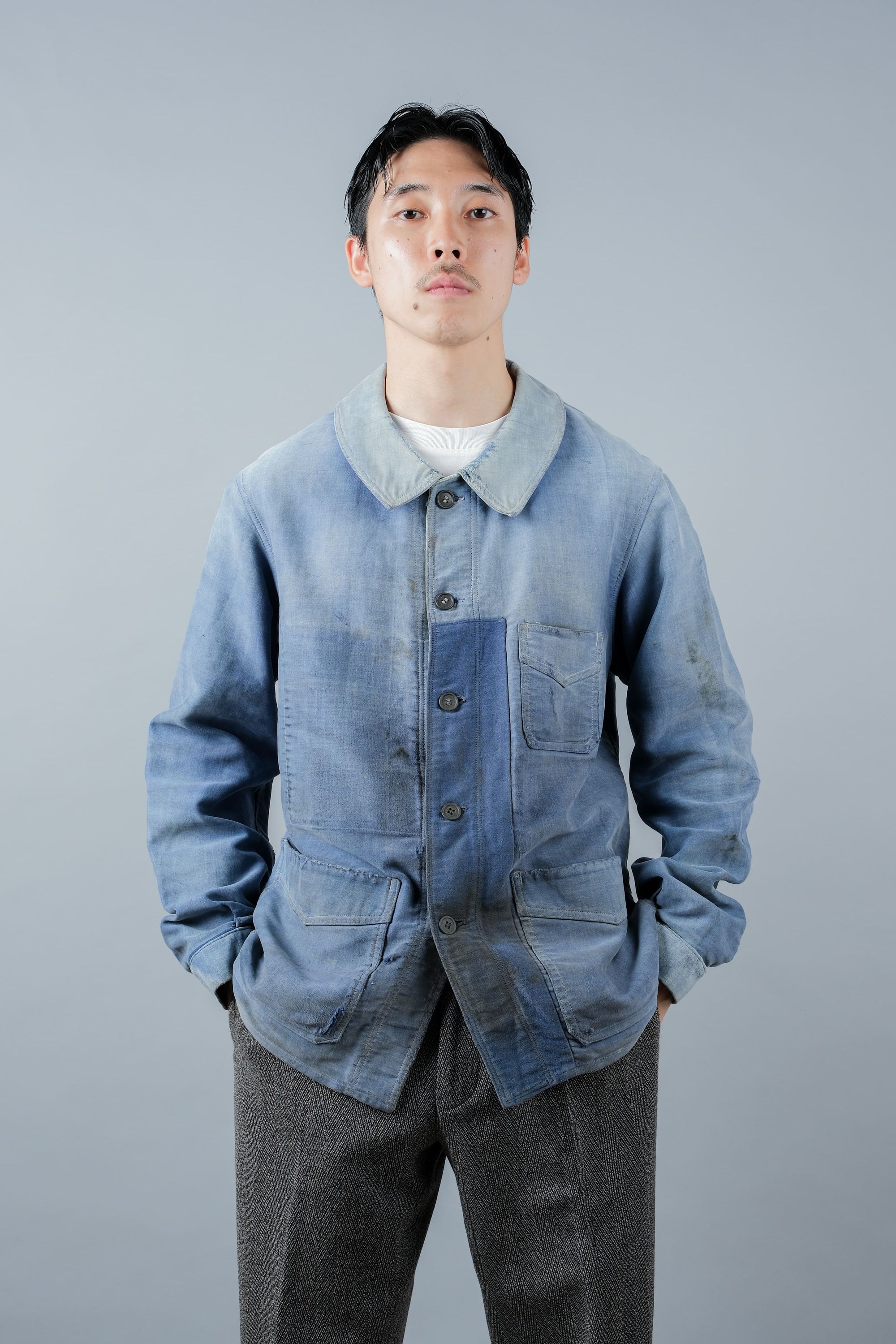 ［~40’s］French Vintage Blue Moleskin Work Jacket "Le Mont St. Michel"