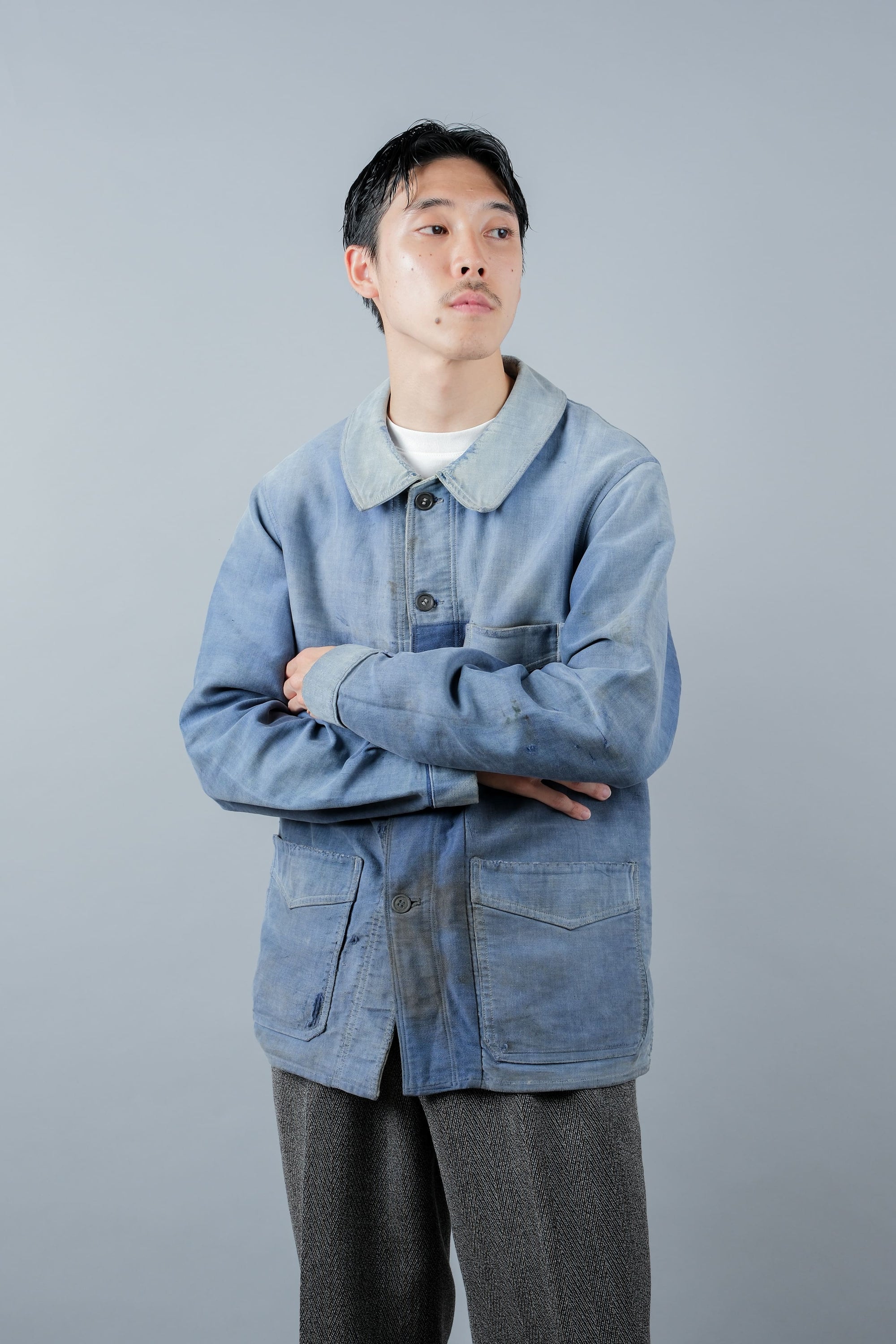 ［~40’s］French Vintage Blue Moleskin Work Jacket "Le Mont St. Michel"