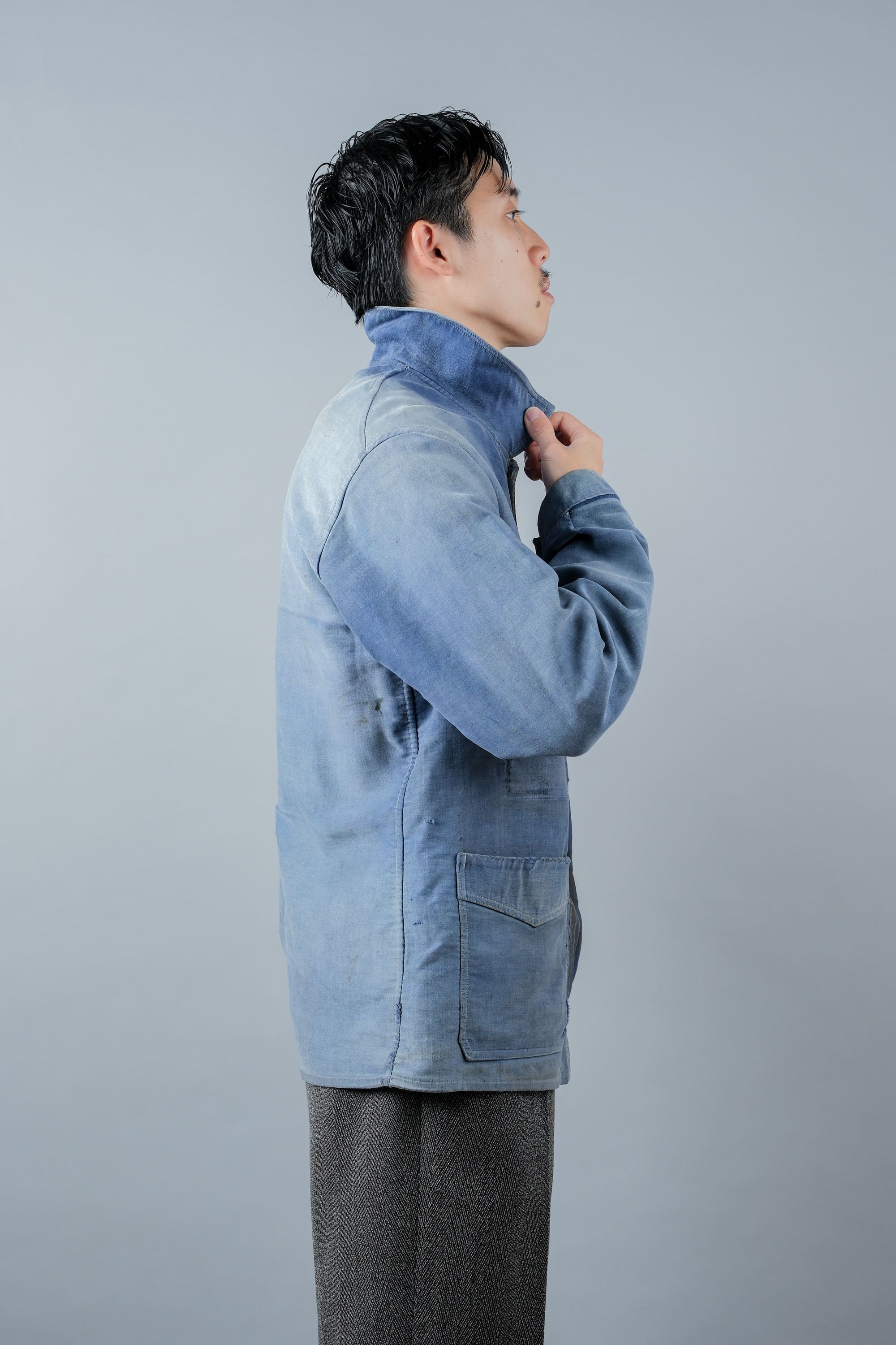 ［~40’s］French Vintage Blue Moleskin Work Jacket "Le Mont St. Michel"