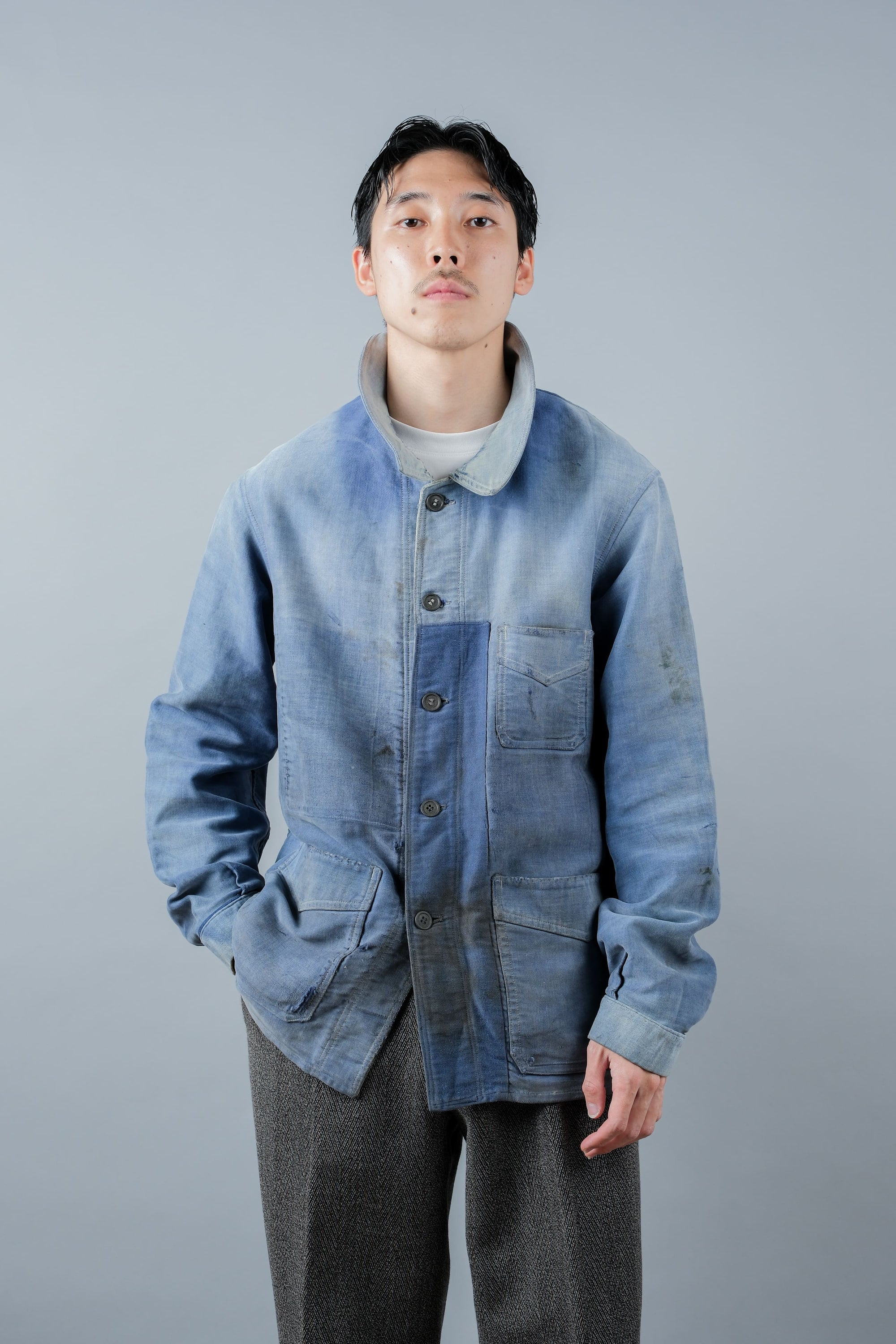 ［~40’s］French Vintage Blue Moleskin Work Jacket "Le Mont St. Michel"