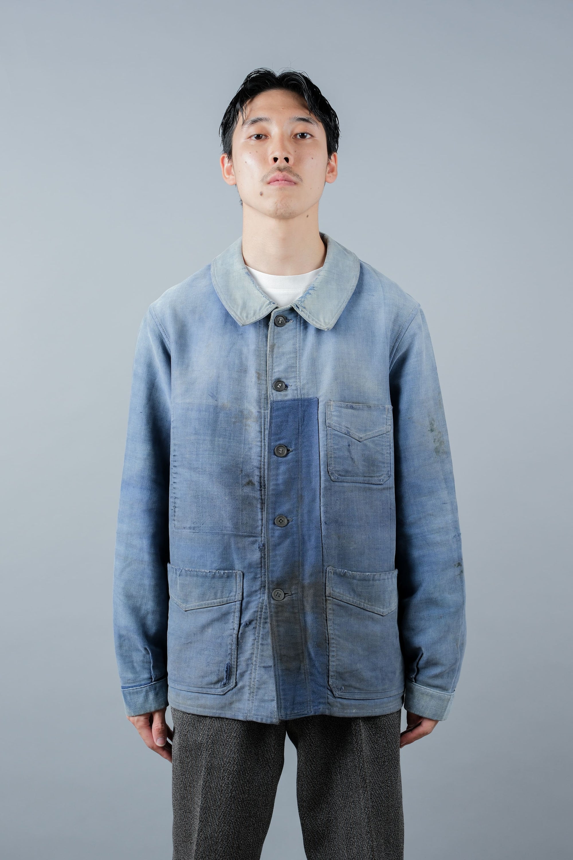 ［~40’s］French Vintage Blue Moleskin Work Jacket "Le Mont St. Michel"