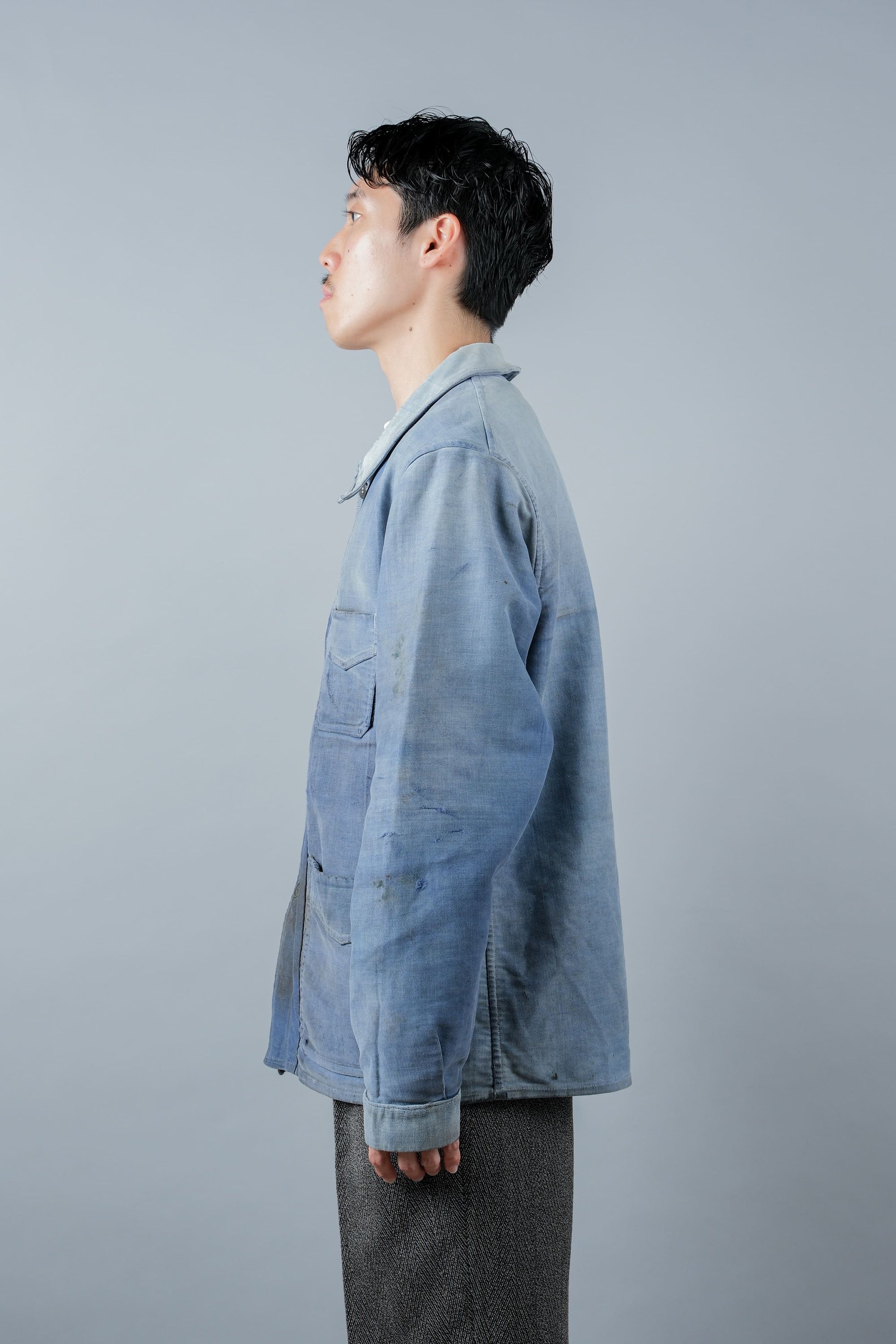 ［~40’s］French Vintage Blue Moleskin Work Jacket "Le Mont St. Michel"
