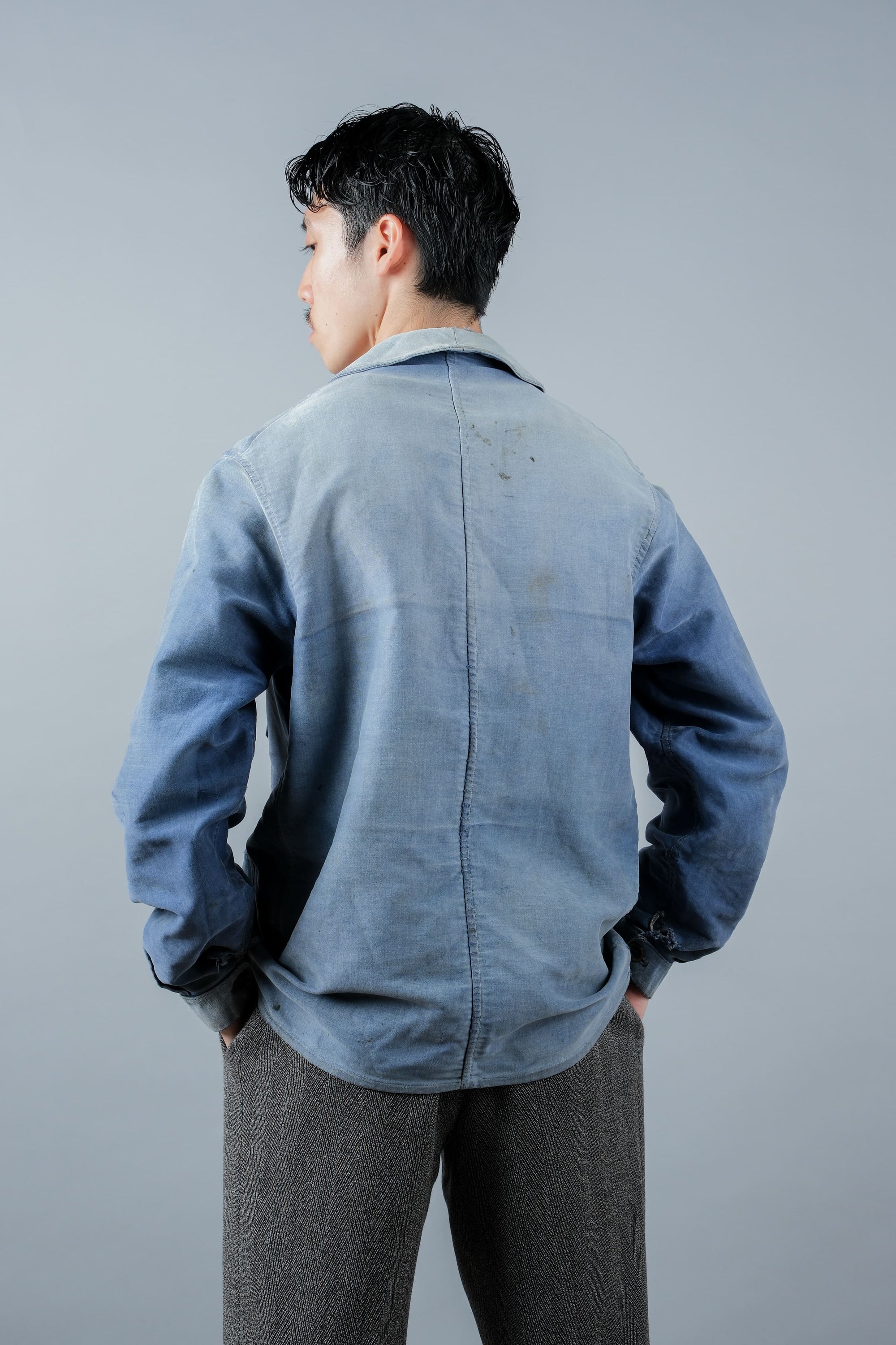［~40’s］French Vintage Blue Moleskin Work Jacket "Le Mont St. Michel"