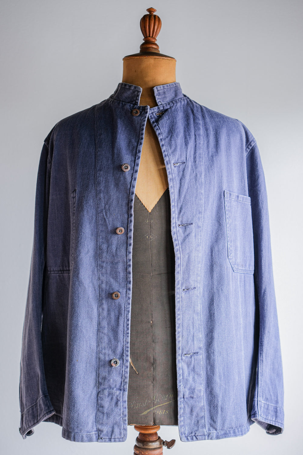 【~50's】British Vintage Blue Drill Stand Collar Work Jacket Size.42