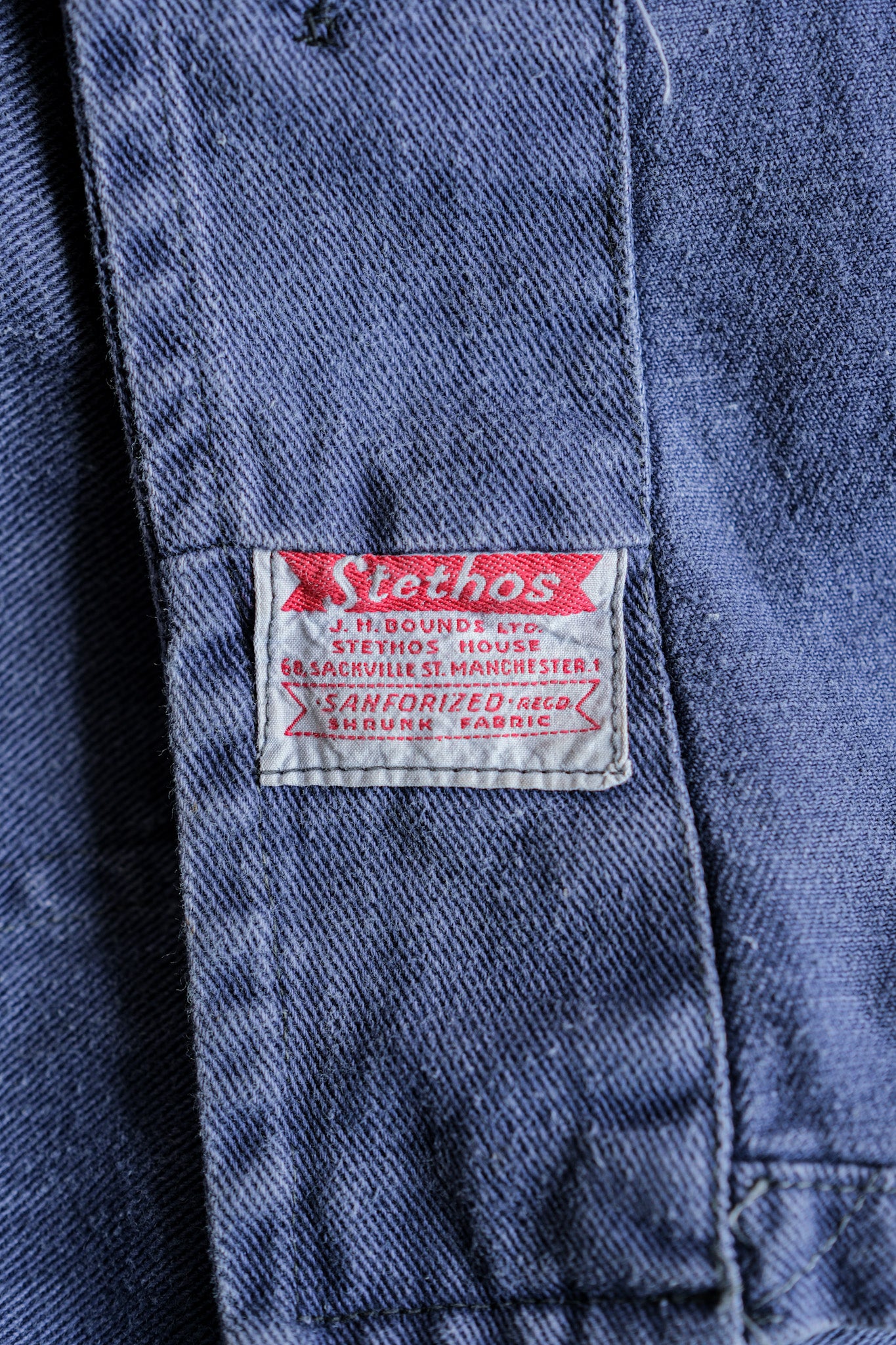 [~ 50's] British Vintage Blue Drill Stand Collar Collar Jacket Size.42