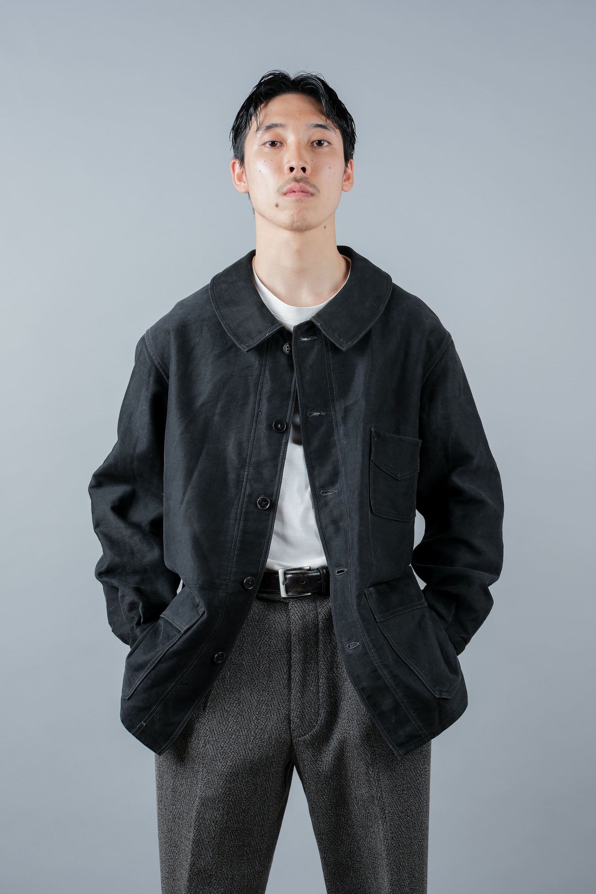 ［~30’s］French Vintage Black Moleskin Work Jacket "Le Mont St. Michel"