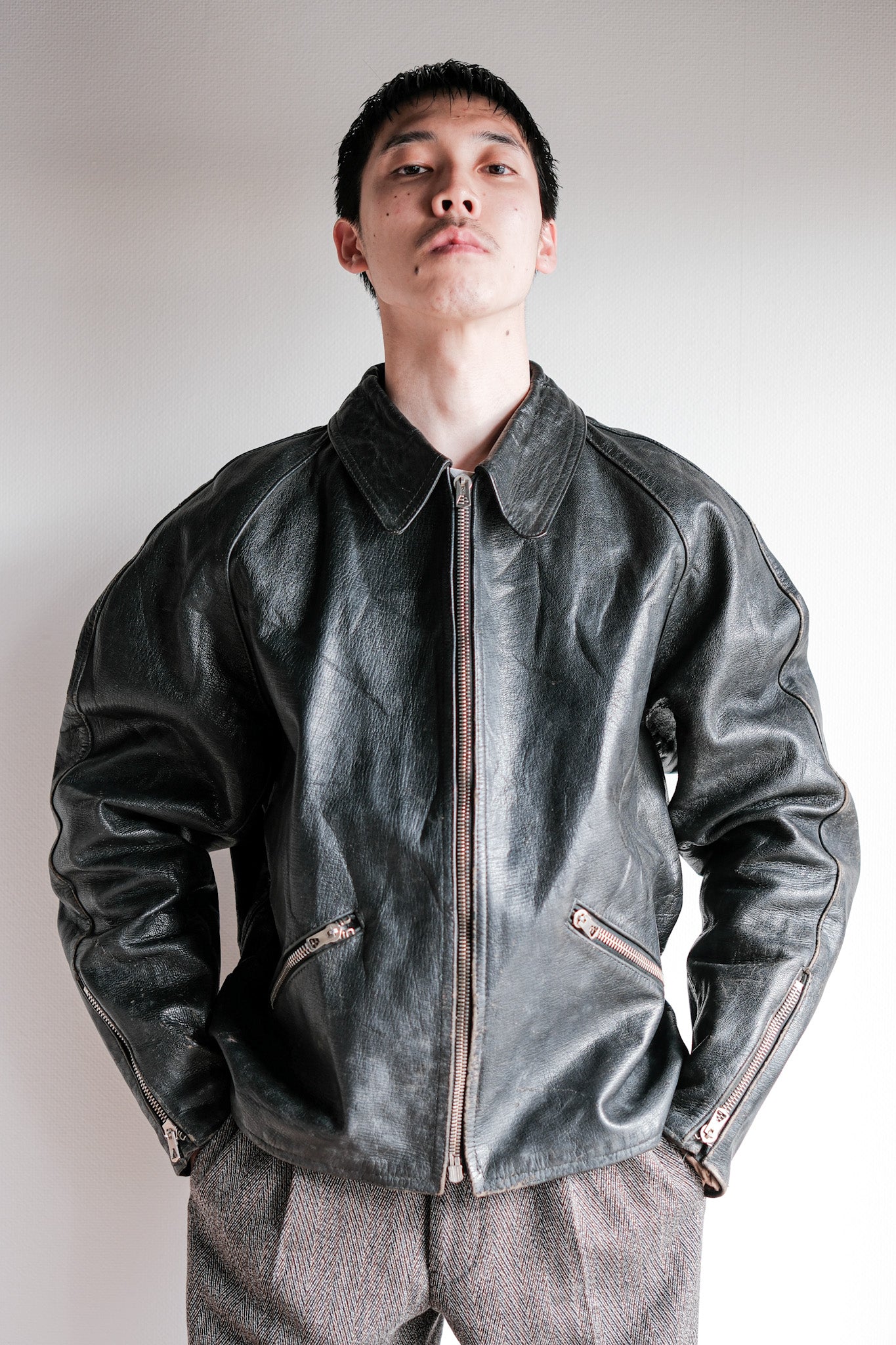 【~60’s】Italian Army Motorcycle Leather Jacket "Civilian Type"