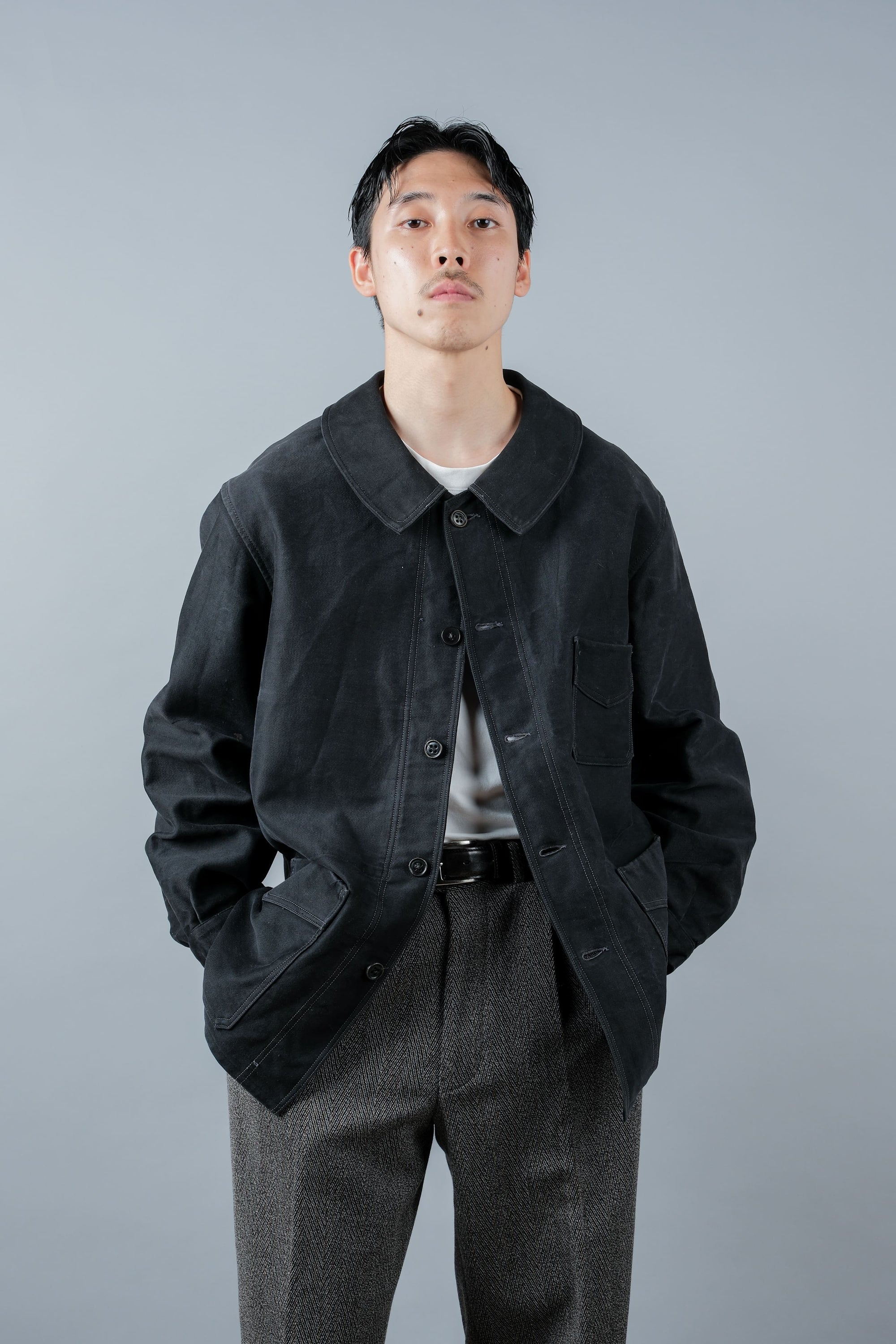 ［~30’s］French Vintage Black Moleskin Work Jacket "Le Mont St. Michel"