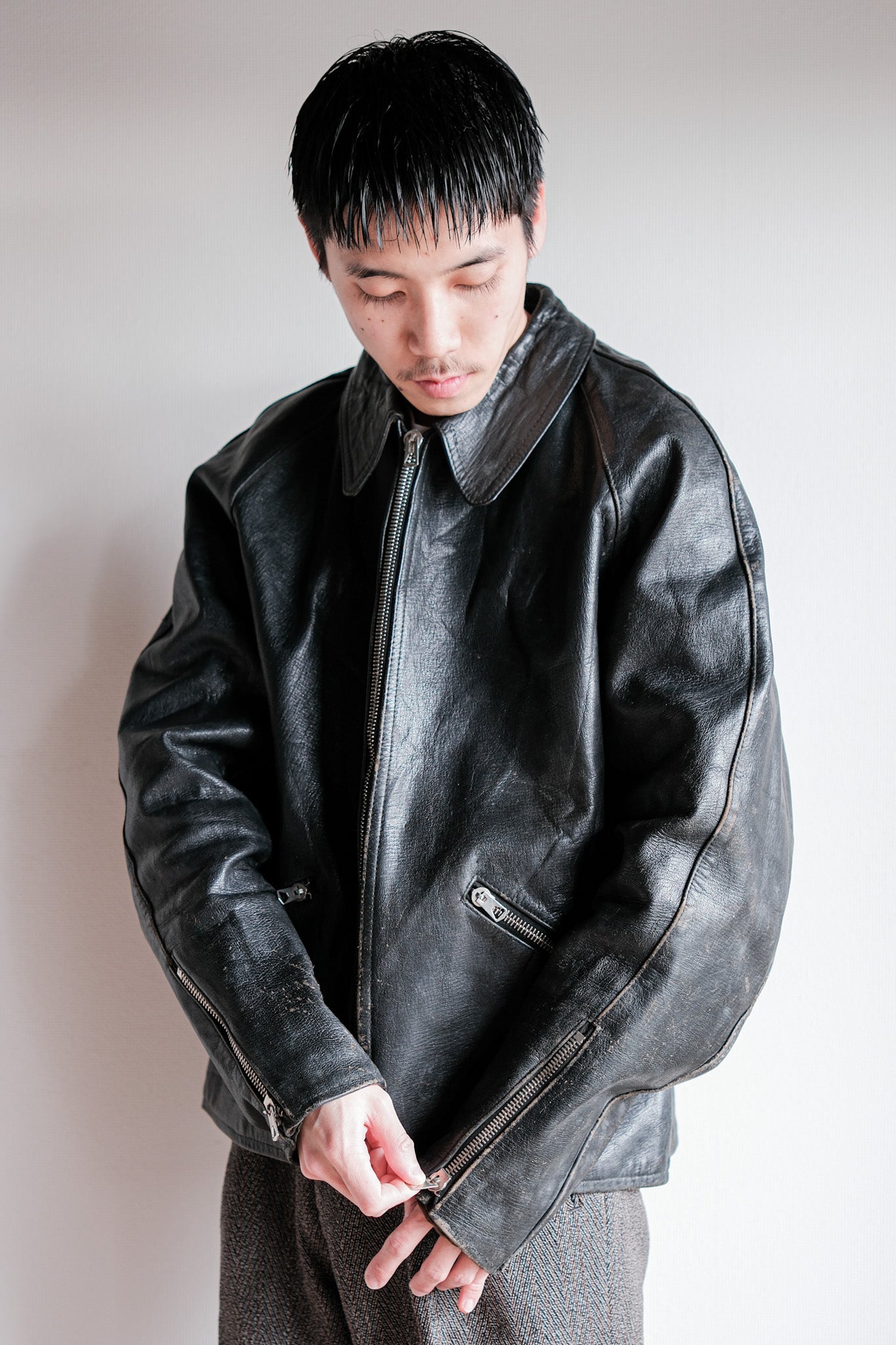 【~60’s】Italian Army Motorcycle Leather Jacket "Civilian Type"