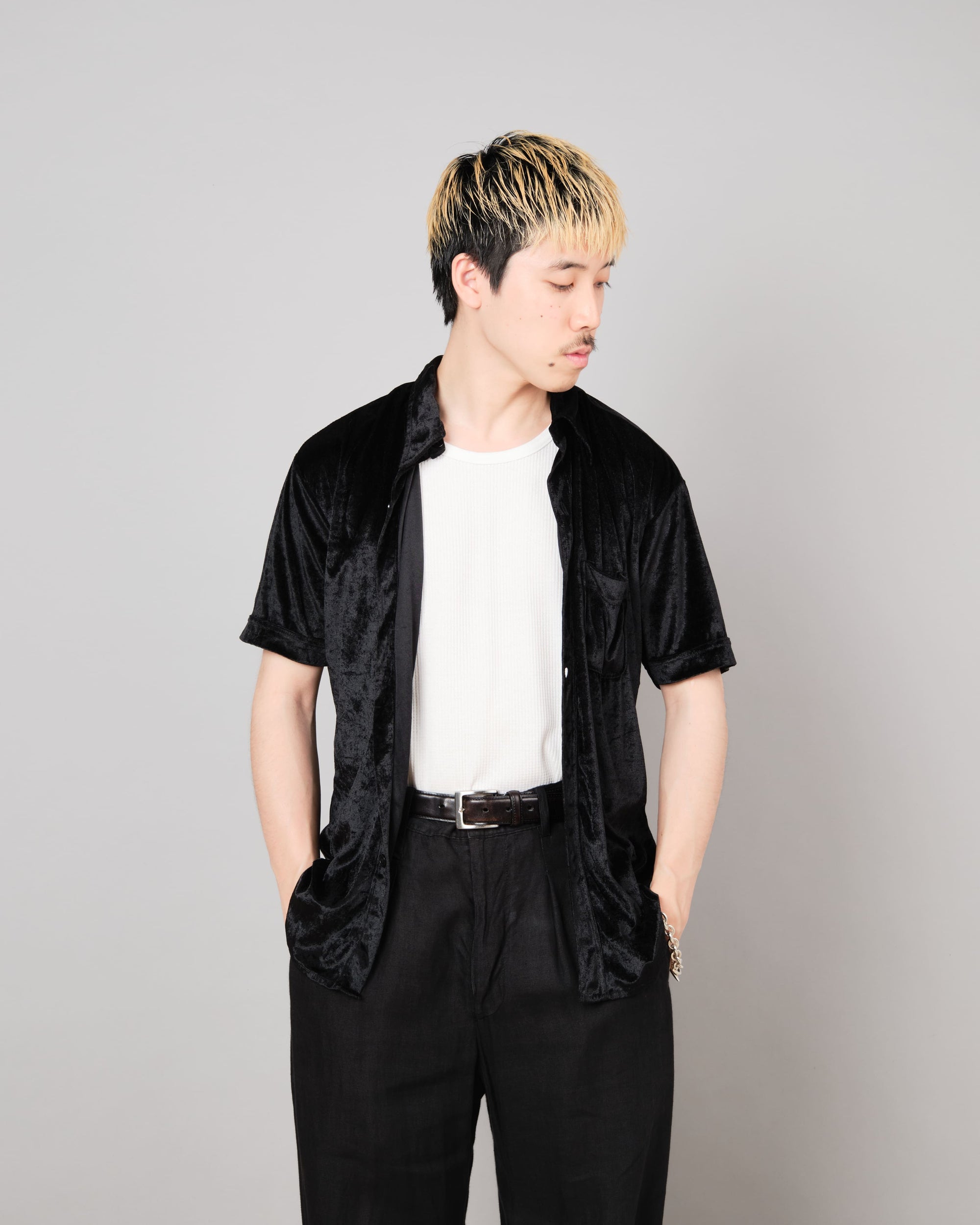 ［~90's］Old Paul Smith Black Velor S/S Shirt
