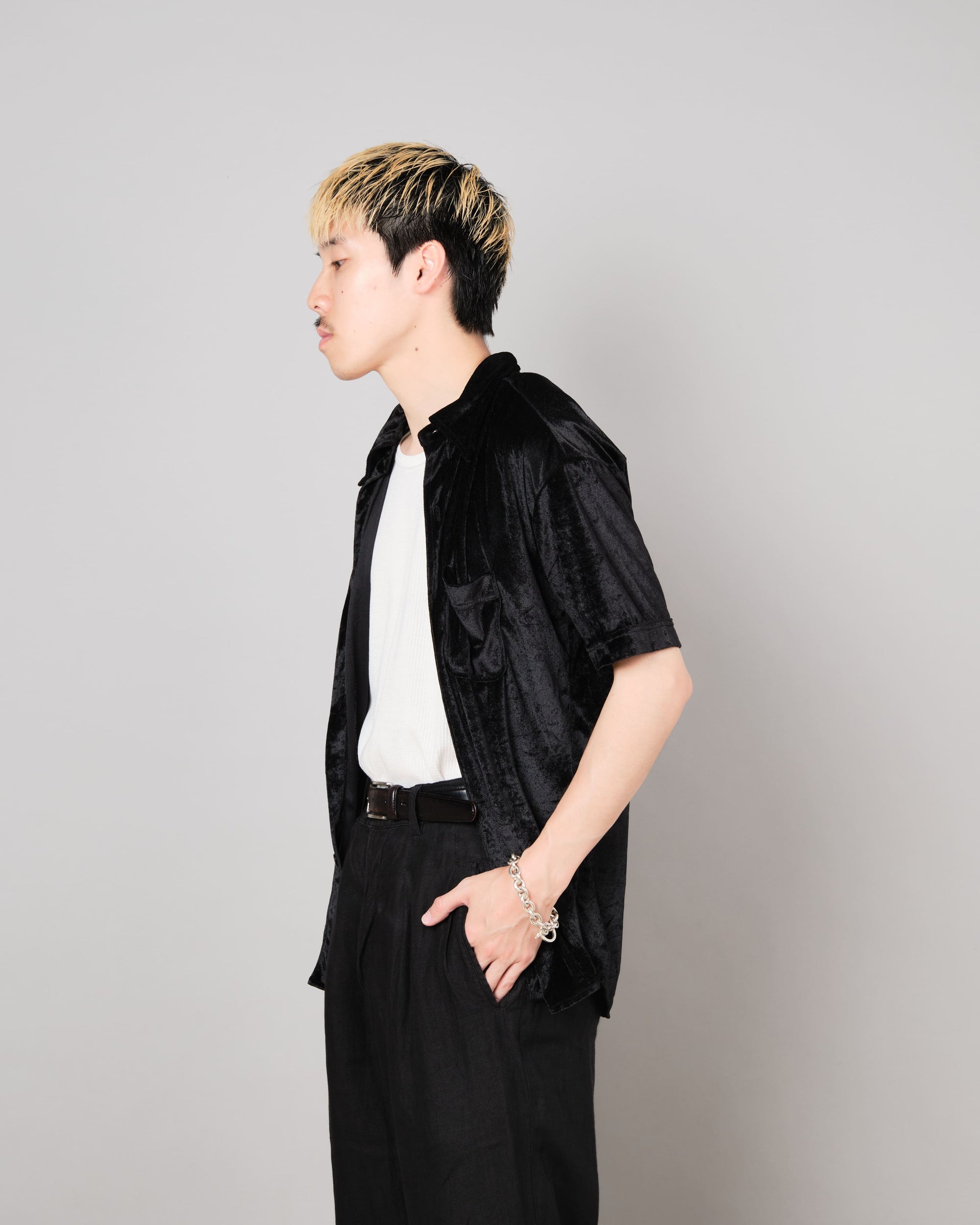 ［~90's］Old Paul Smith Black Velor S/S Shirt