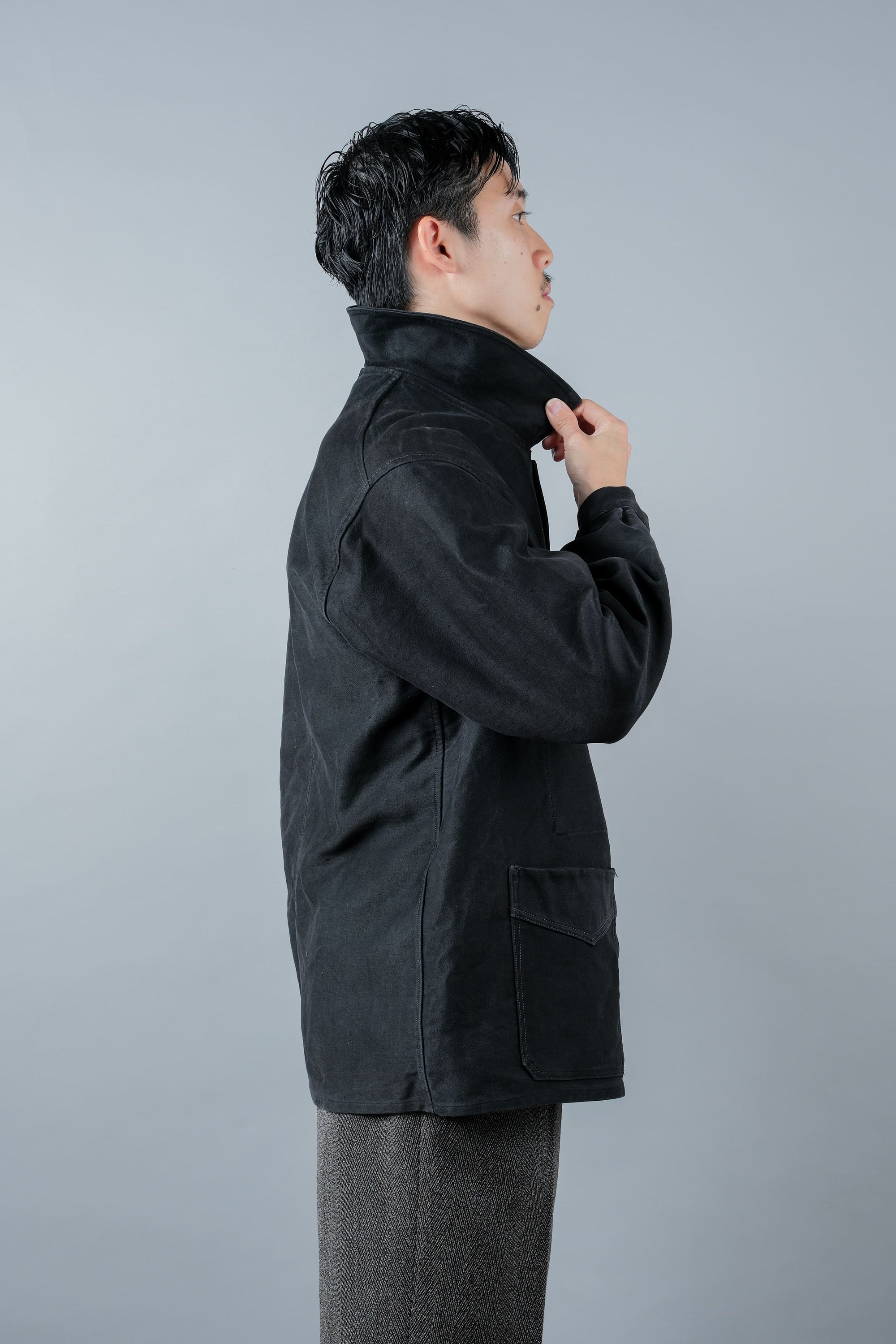 ［~30’s］French Vintage Black Moleskin Work Jacket "Le Mont St. Michel"
