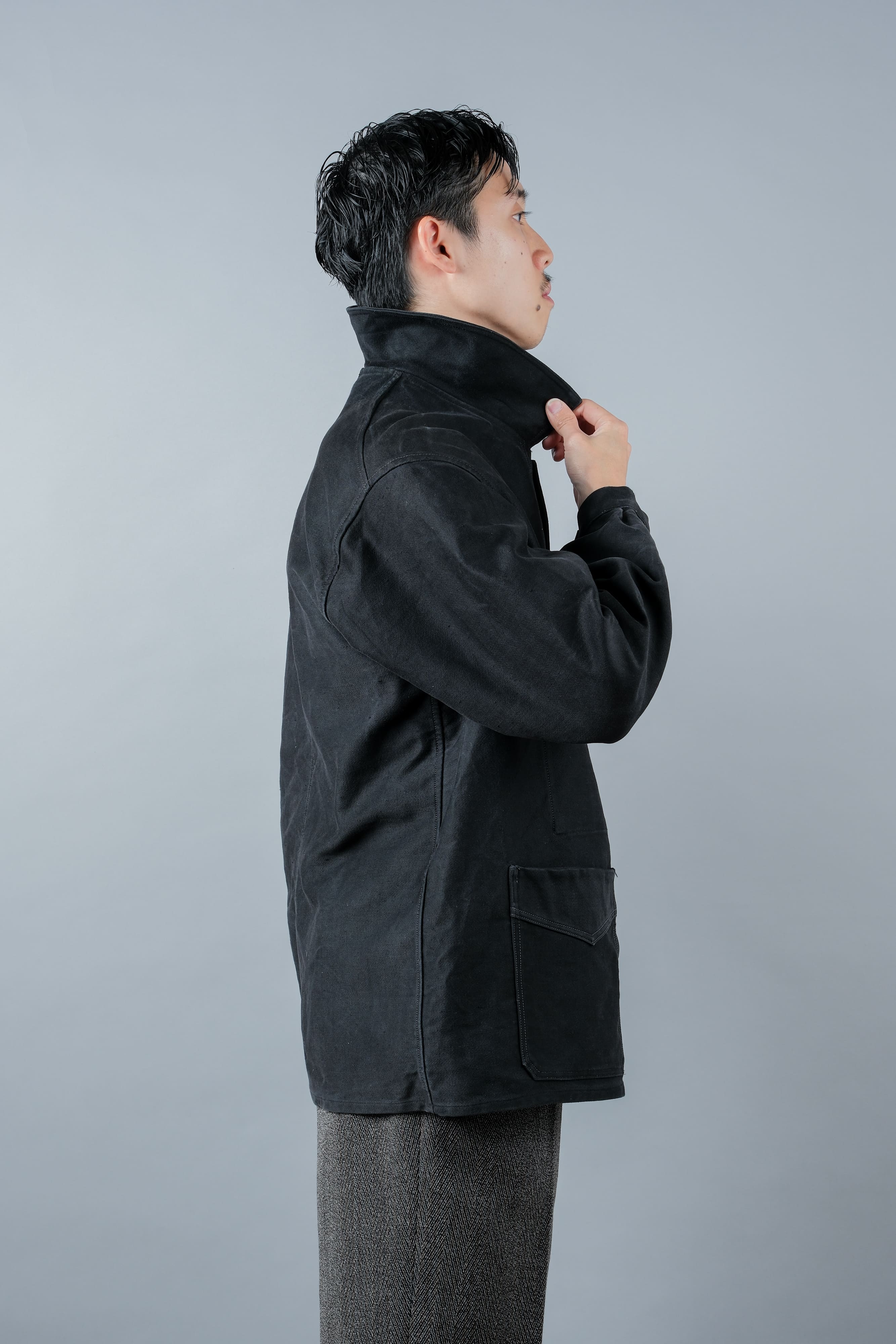 【~30’s】French Vintage Black Moleskin Work Jacket "Le Mont St. Michel"