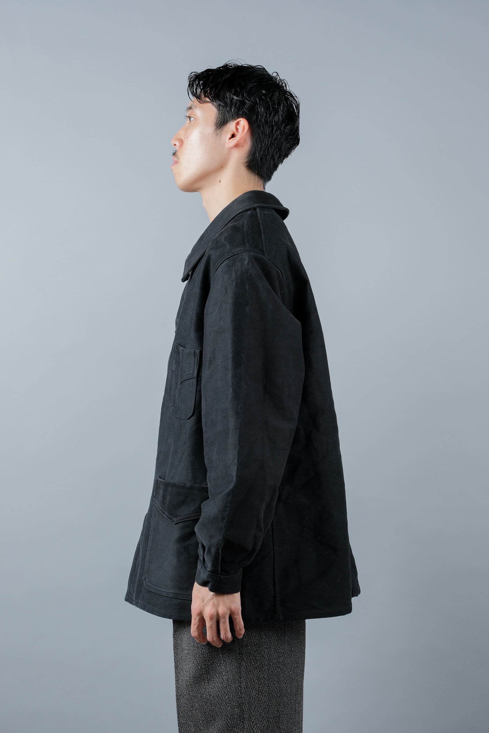 ［~30’s］French Vintage Black Moleskin Work Jacket "Le Mont St. Michel"