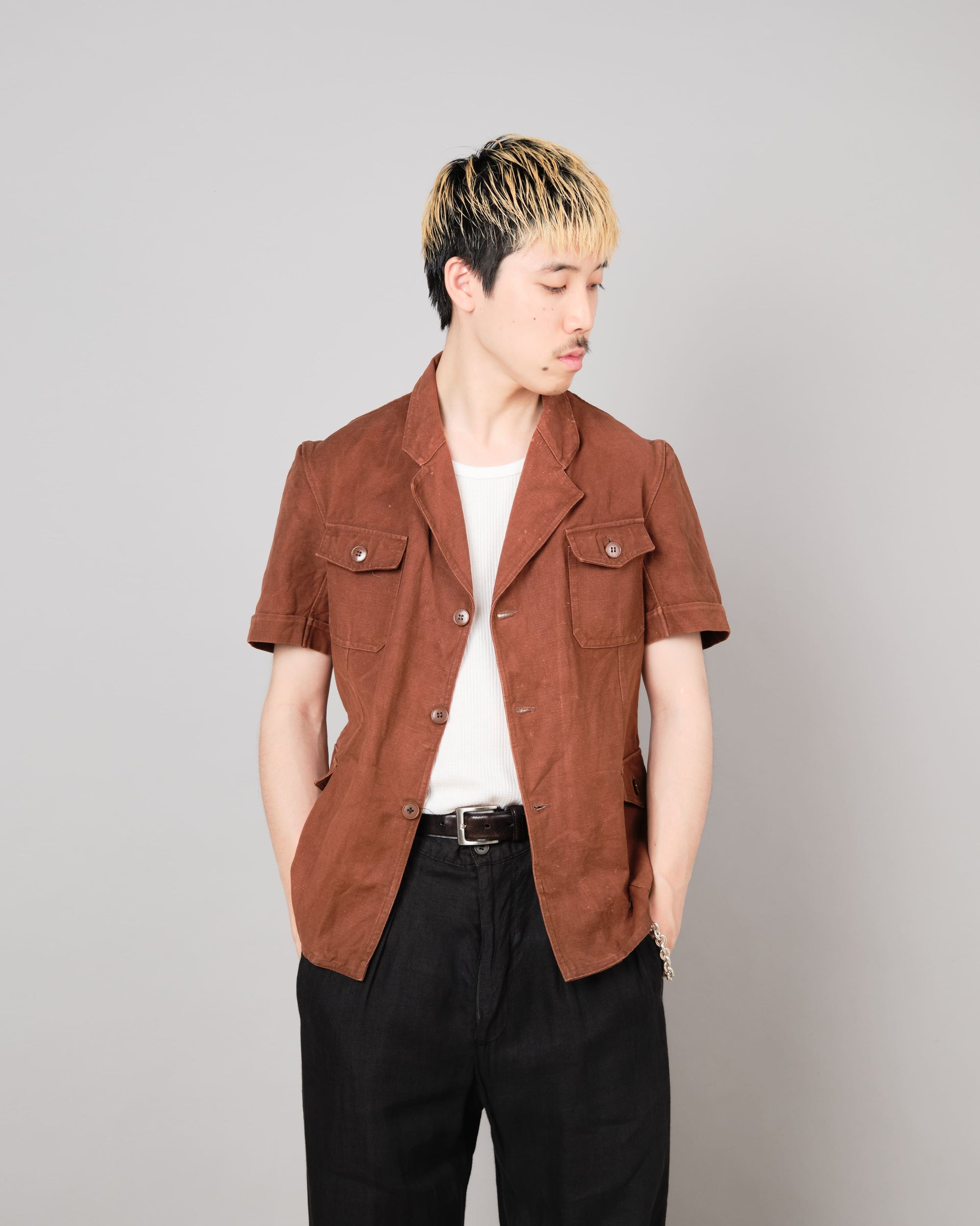 ［~50's］Europe Vintage Reddish Brown Cotton S/S Shirt Jacket