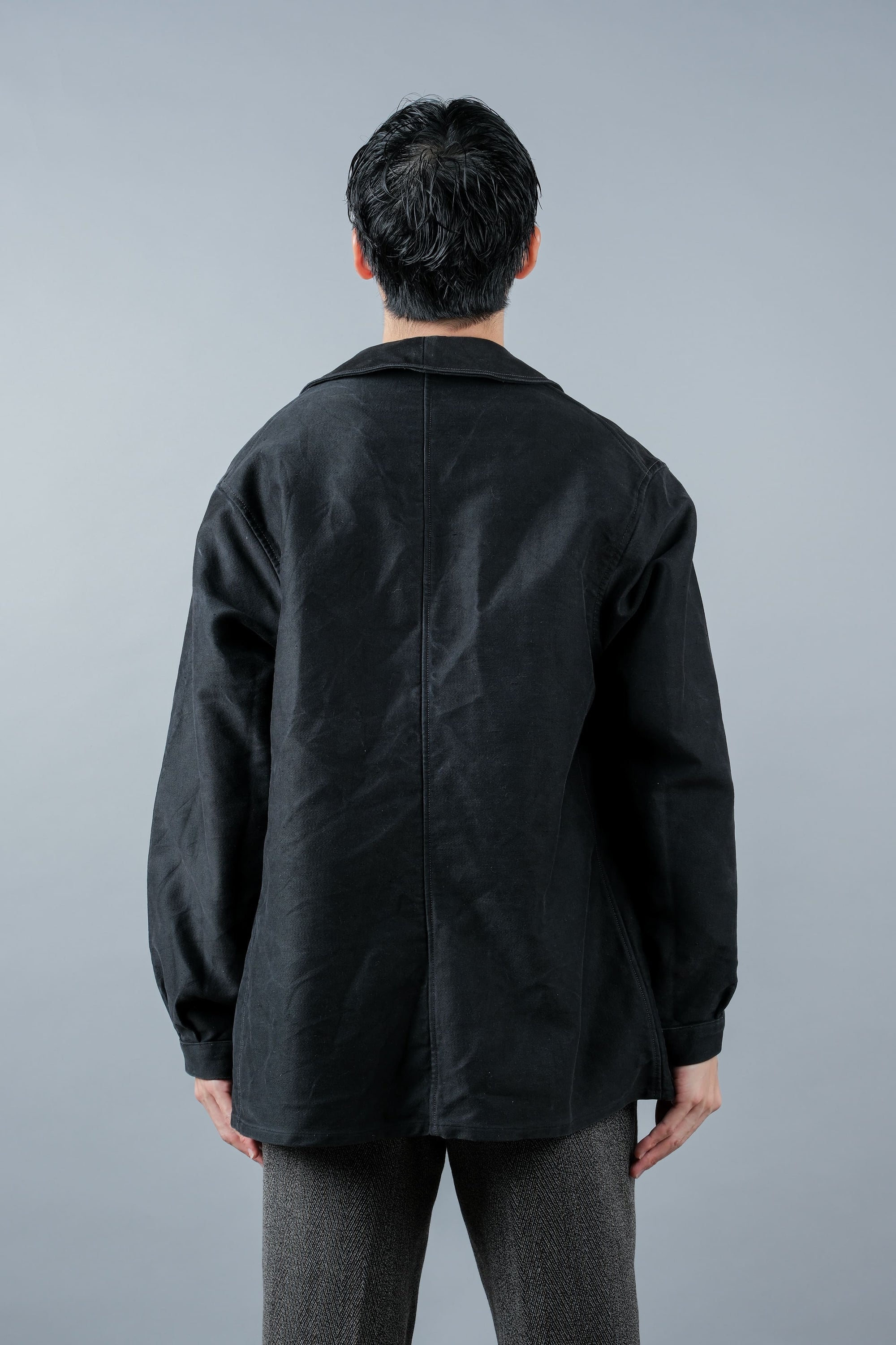 ［~30’s］French Vintage Black Moleskin Work Jacket "Le Mont St. Michel"