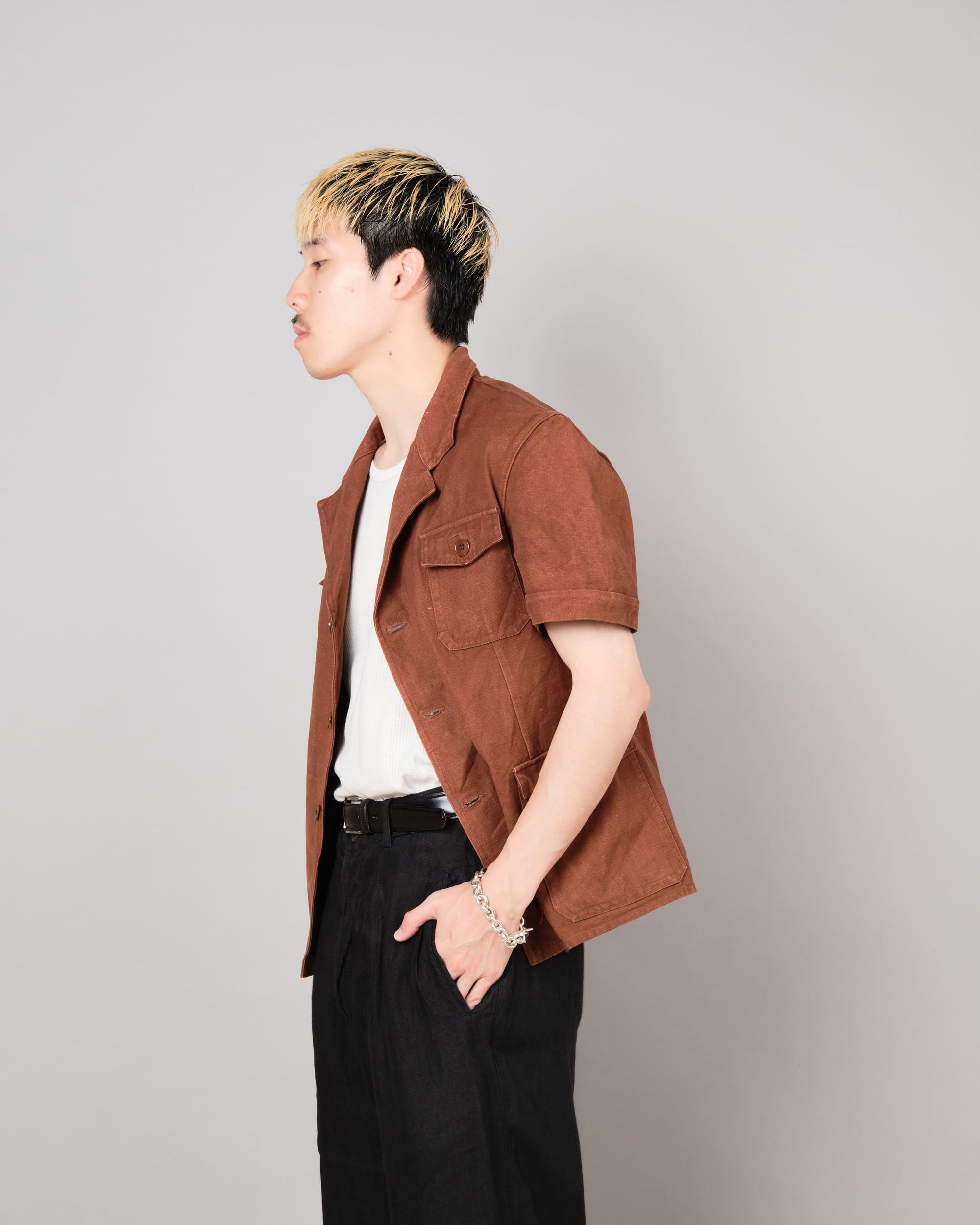 ［~50's］Europe Vintage Reddish Brown Cotton S/S Shirt Jacket