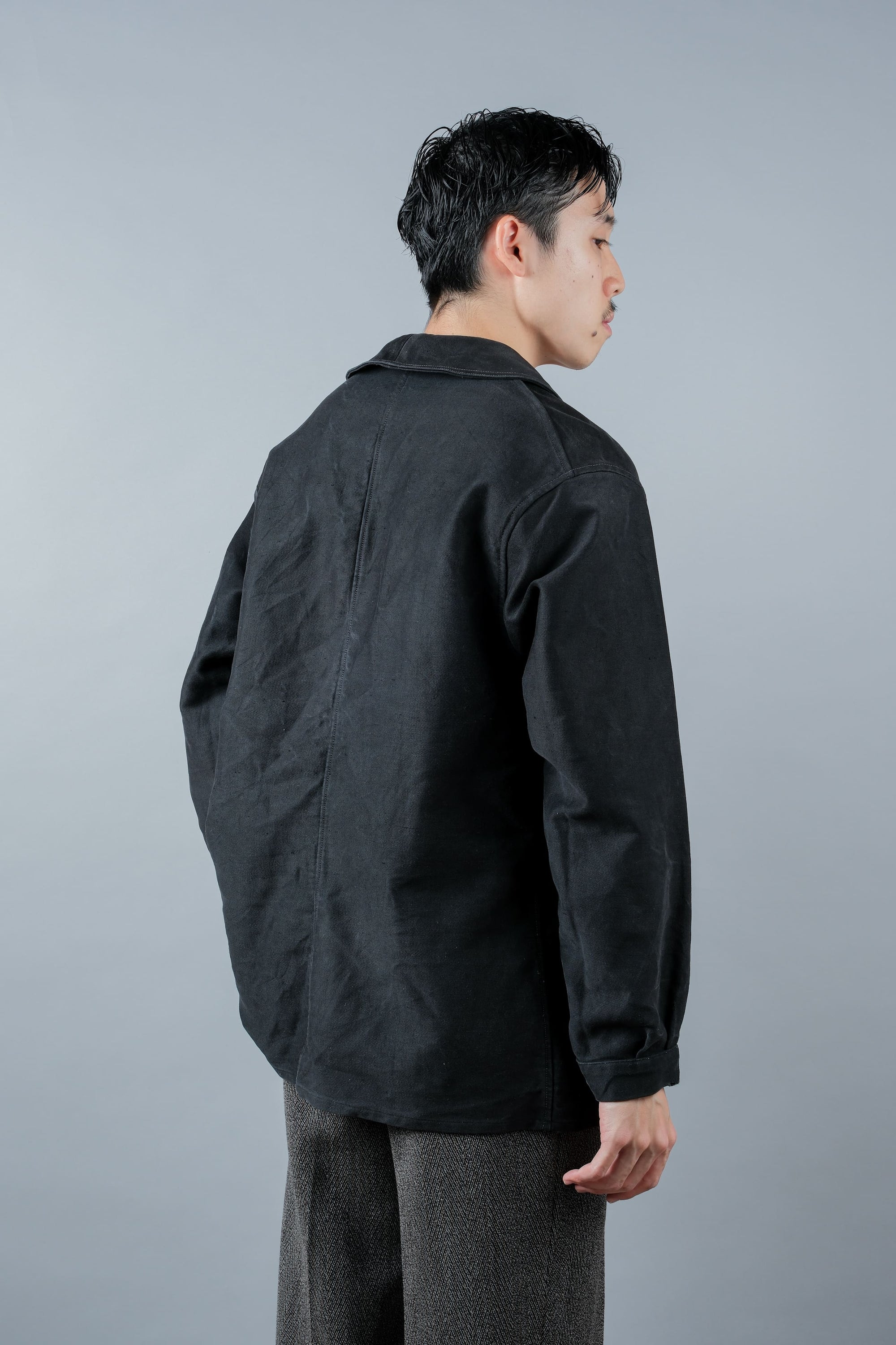 ［~30’s］French Vintage Black Moleskin Work Jacket "Le Mont St. Michel"