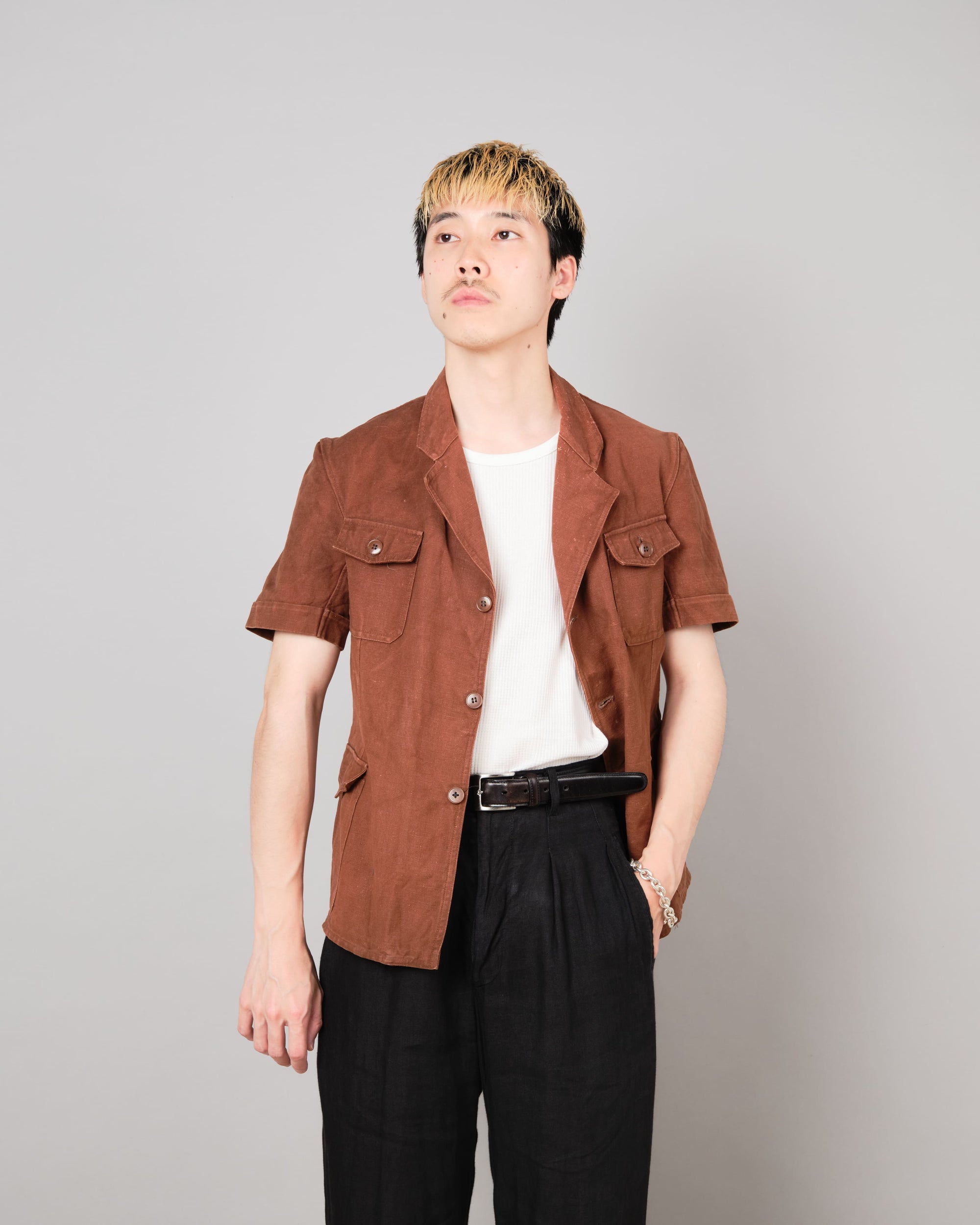 ［~50's］Europe Vintage Reddish Brown Cotton S/S Shirt Jacket