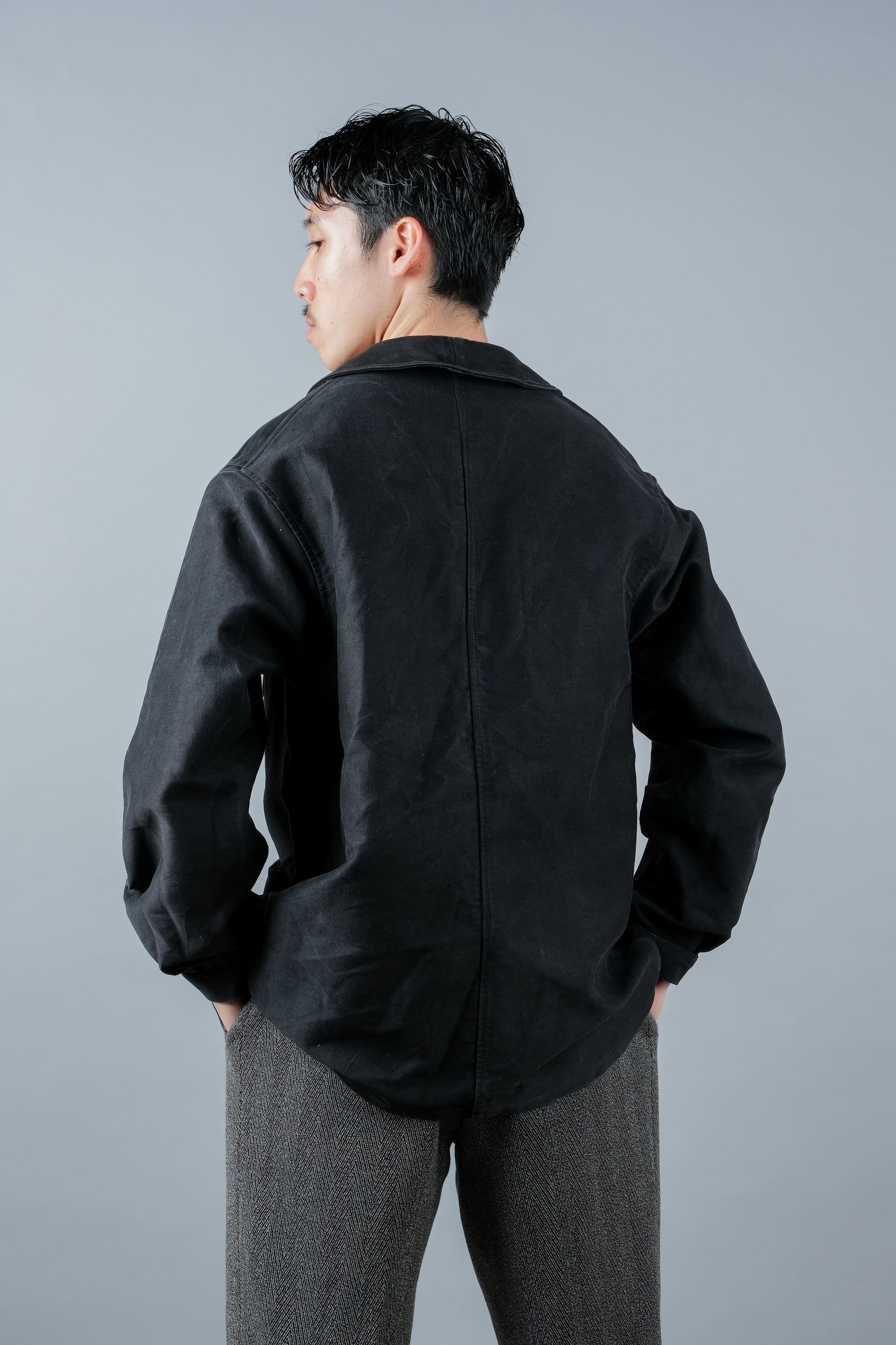 ［~30’s］French Vintage Black Moleskin Work Jacket "Le Mont St. Michel"