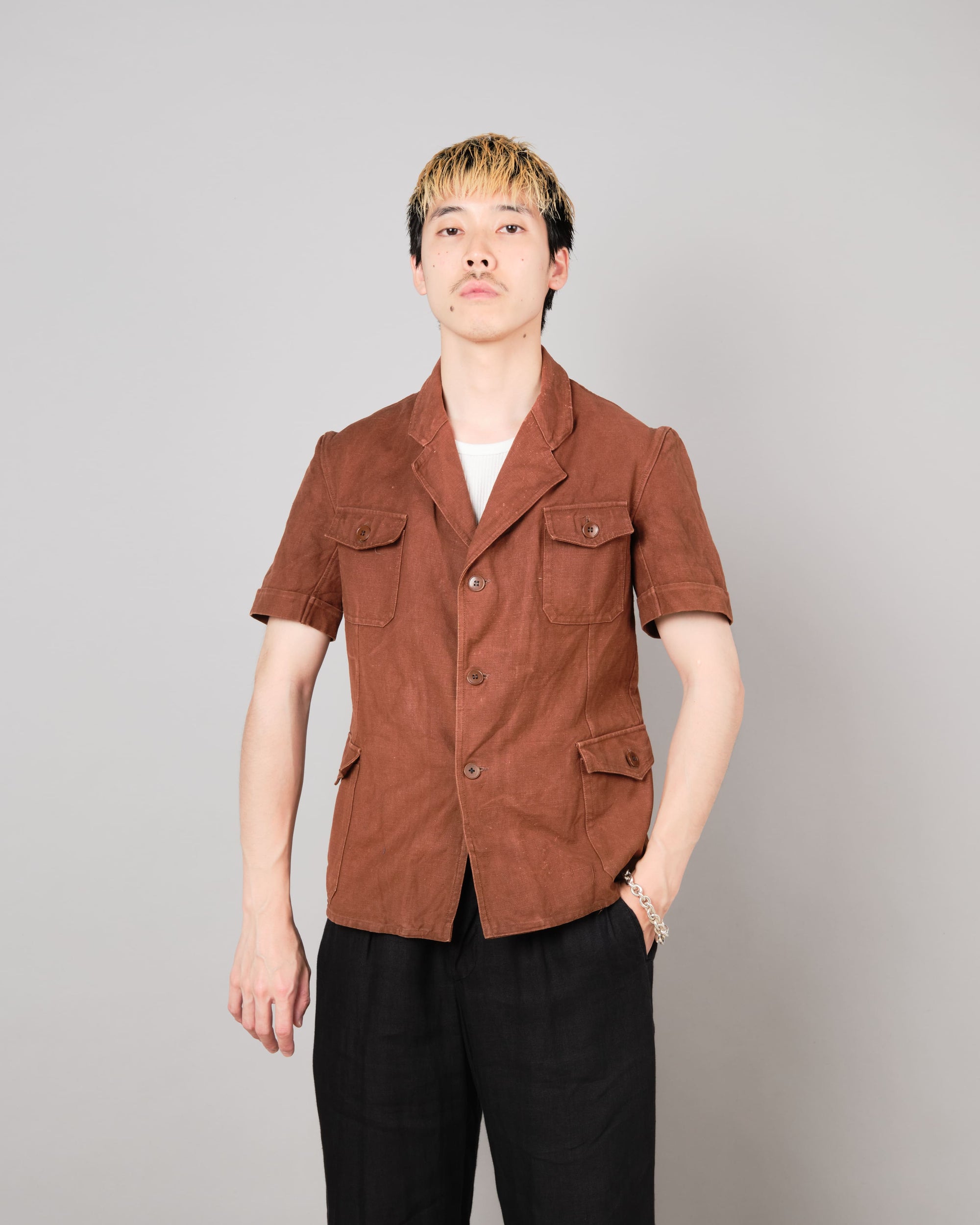 ［~50's］Europe Vintage Reddish Brown Cotton S/S Shirt Jacket