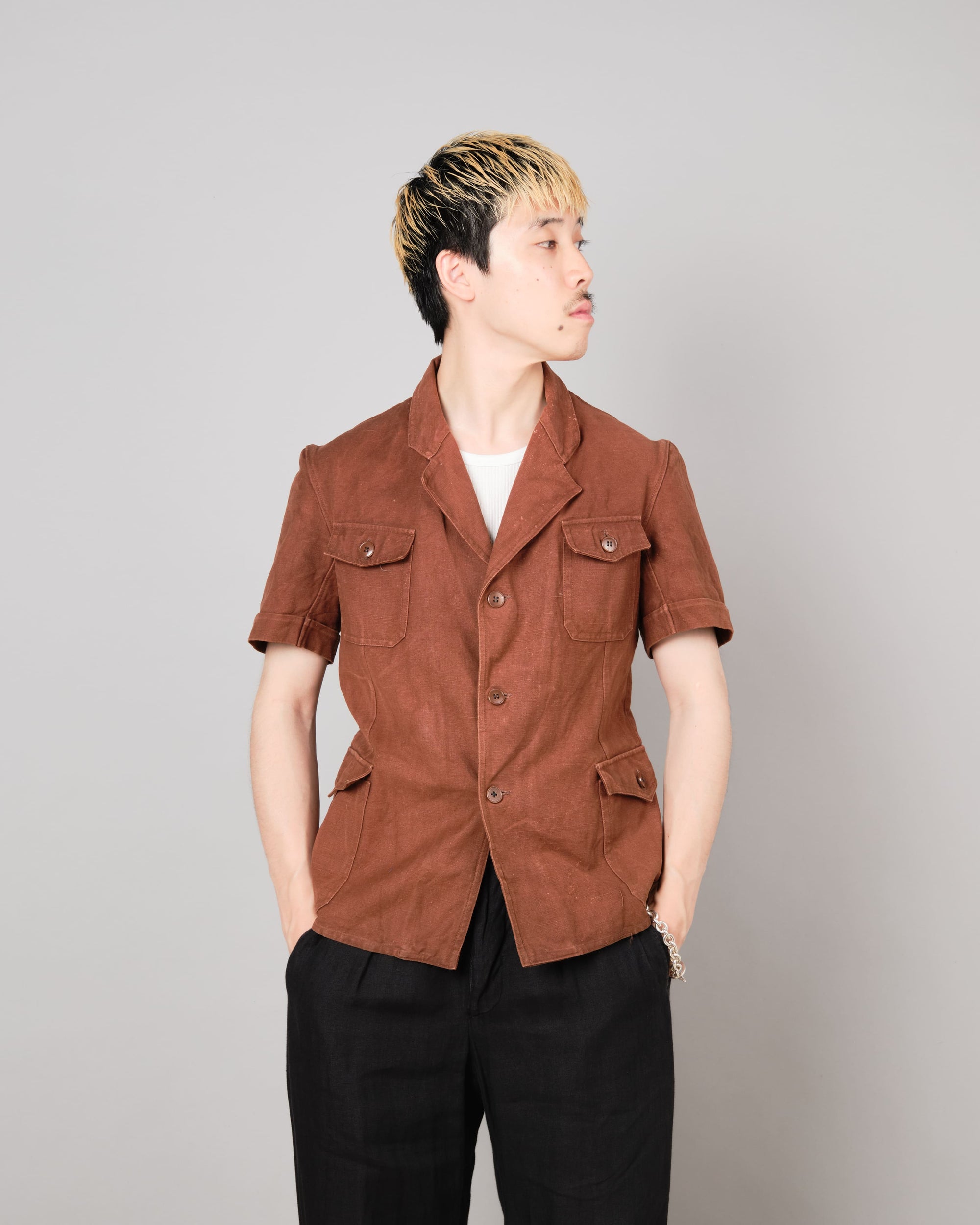 ［~50's］Europe Vintage Reddish Brown Cotton S/S Shirt Jacket