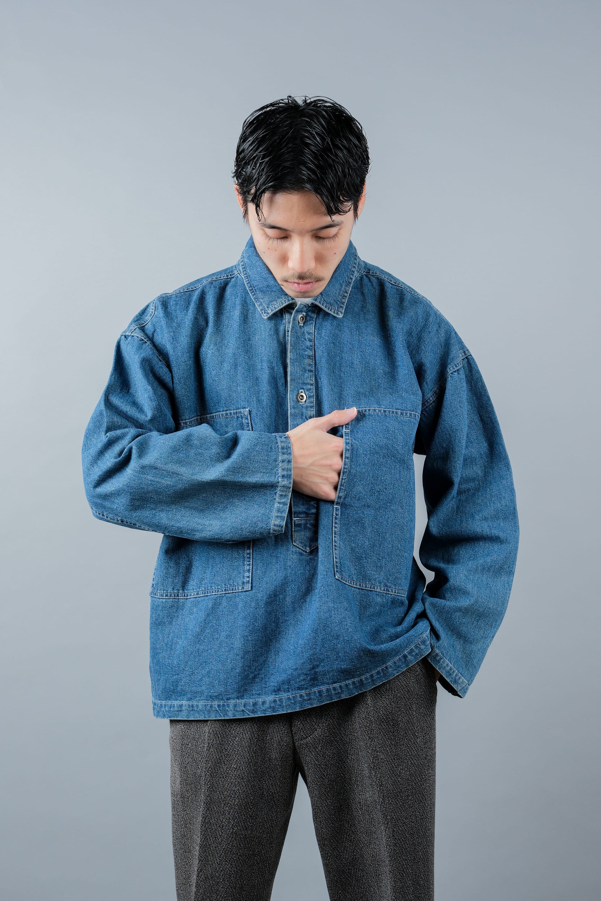 ［~90's］American Vintage U.S.ARMY Type Dungaree Denim Pullover Jumper Size.M