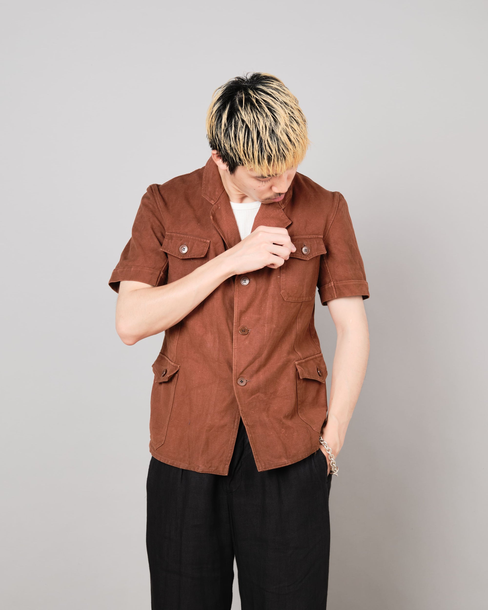 ［~50's］Europe Vintage Reddish Brown Cotton S/S Shirt Jacket