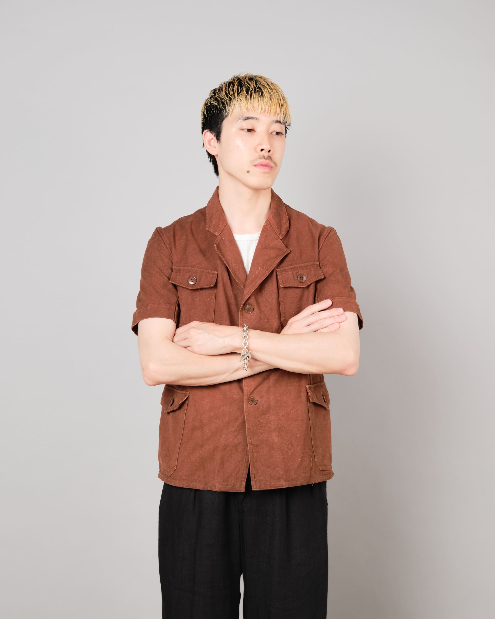 ［~50's］Europe Vintage Reddish Brown Cotton S/S Shirt Jacket