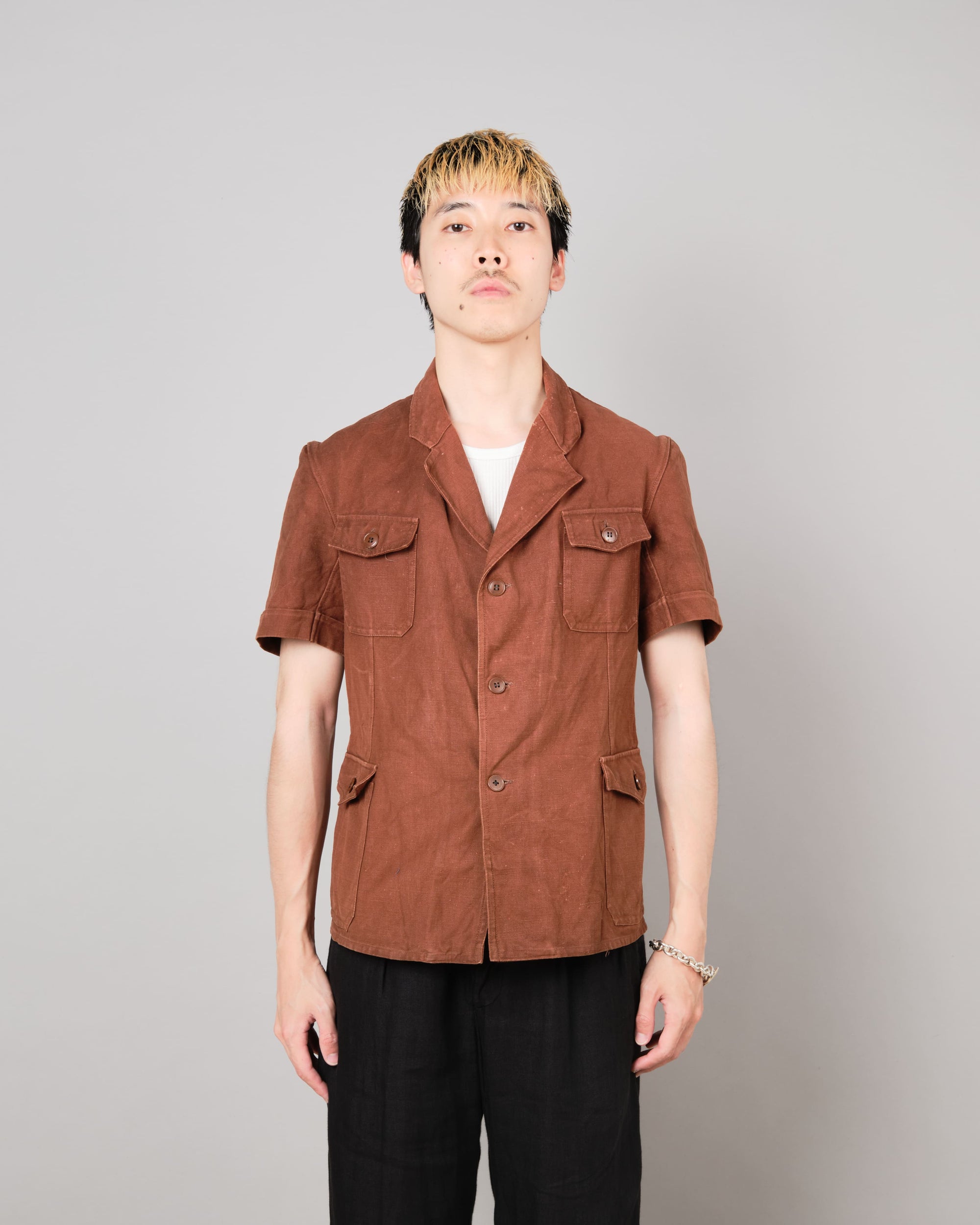 ［~50's］Europe Vintage Reddish Brown Cotton S/S Shirt Jacket