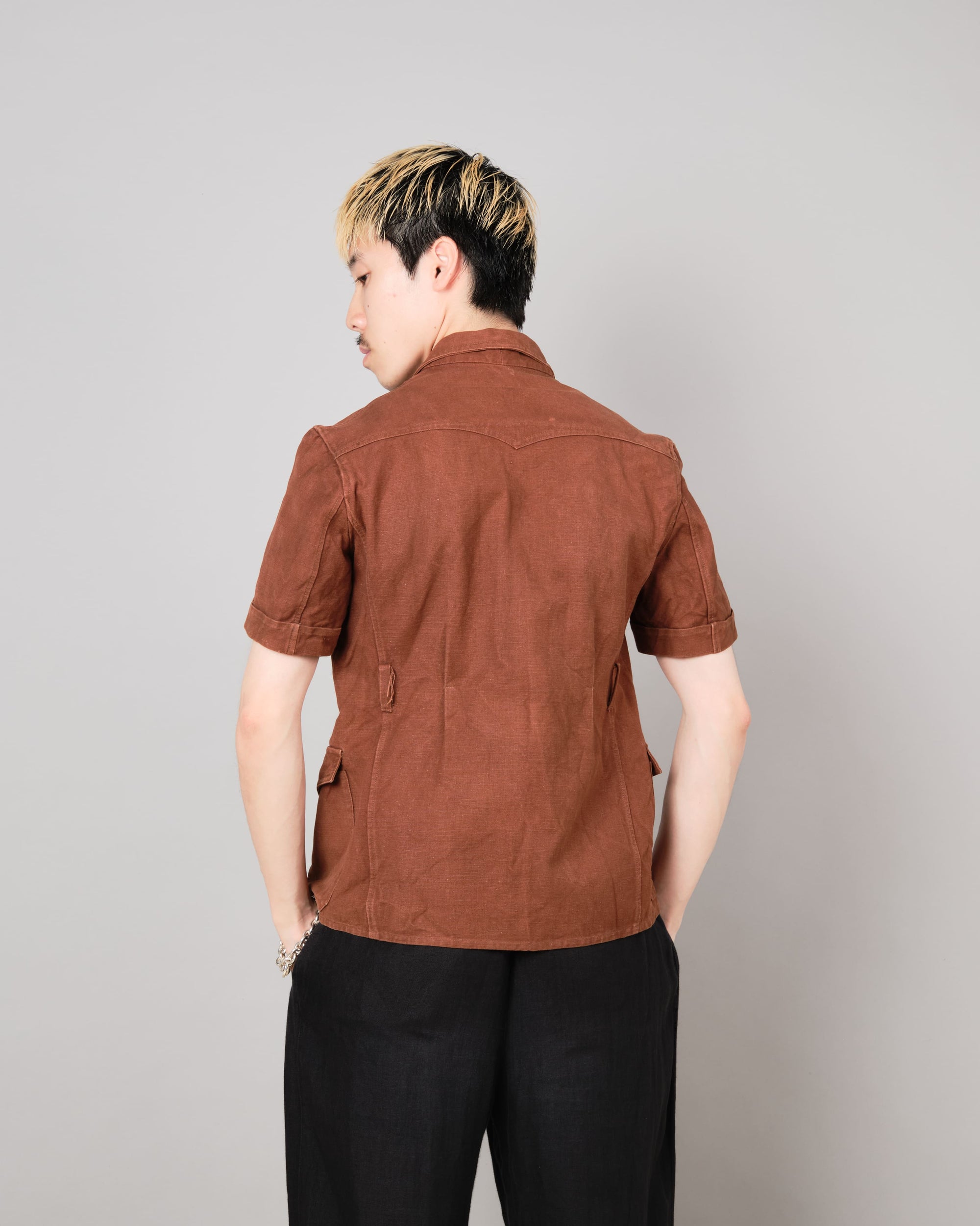 ［~50's］Europe Vintage Reddish Brown Cotton S/S Shirt Jacket