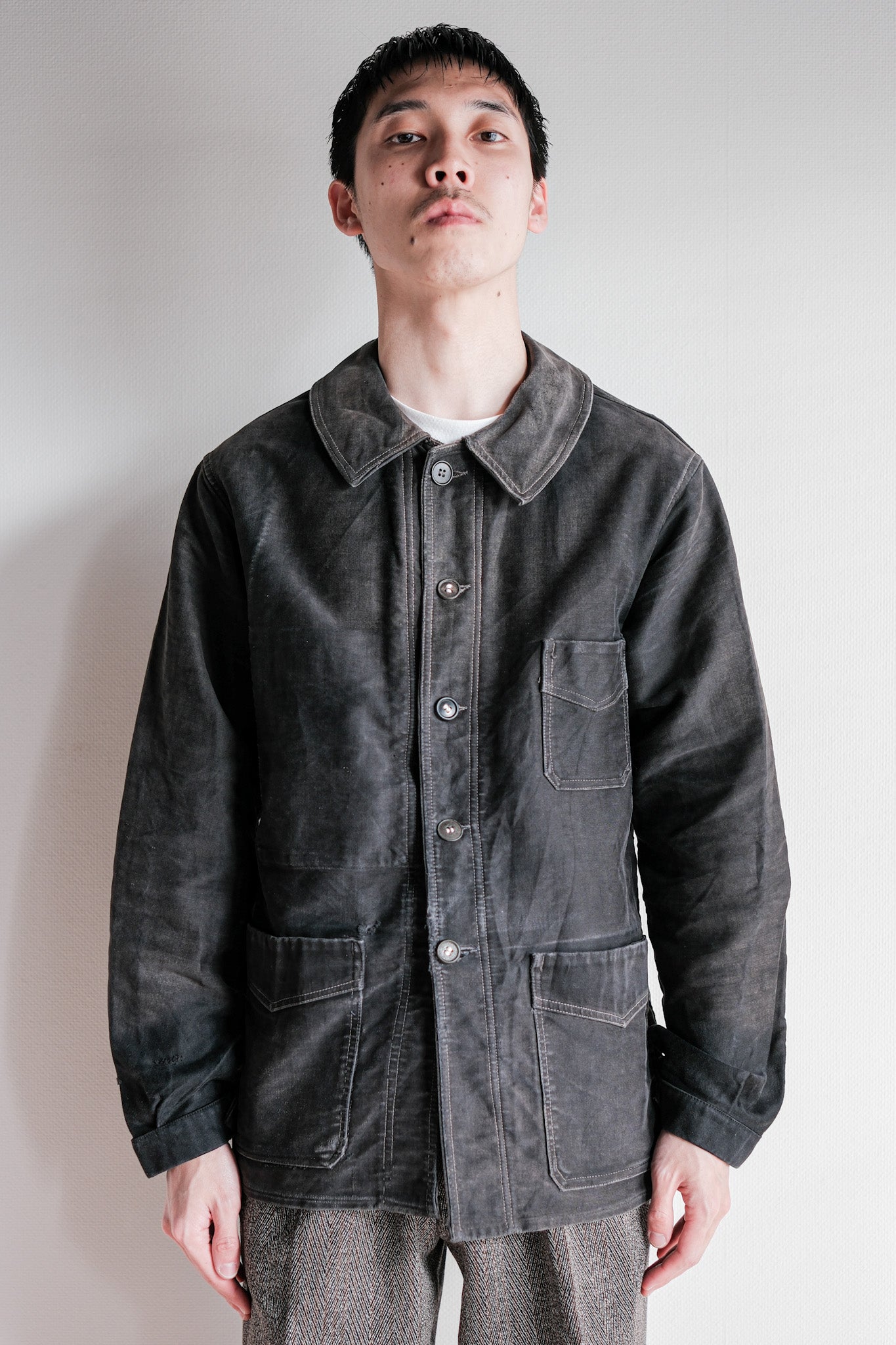 ［~40's］French Vintage Black Moleskin Work Jacket "Le Mont St. Michel"