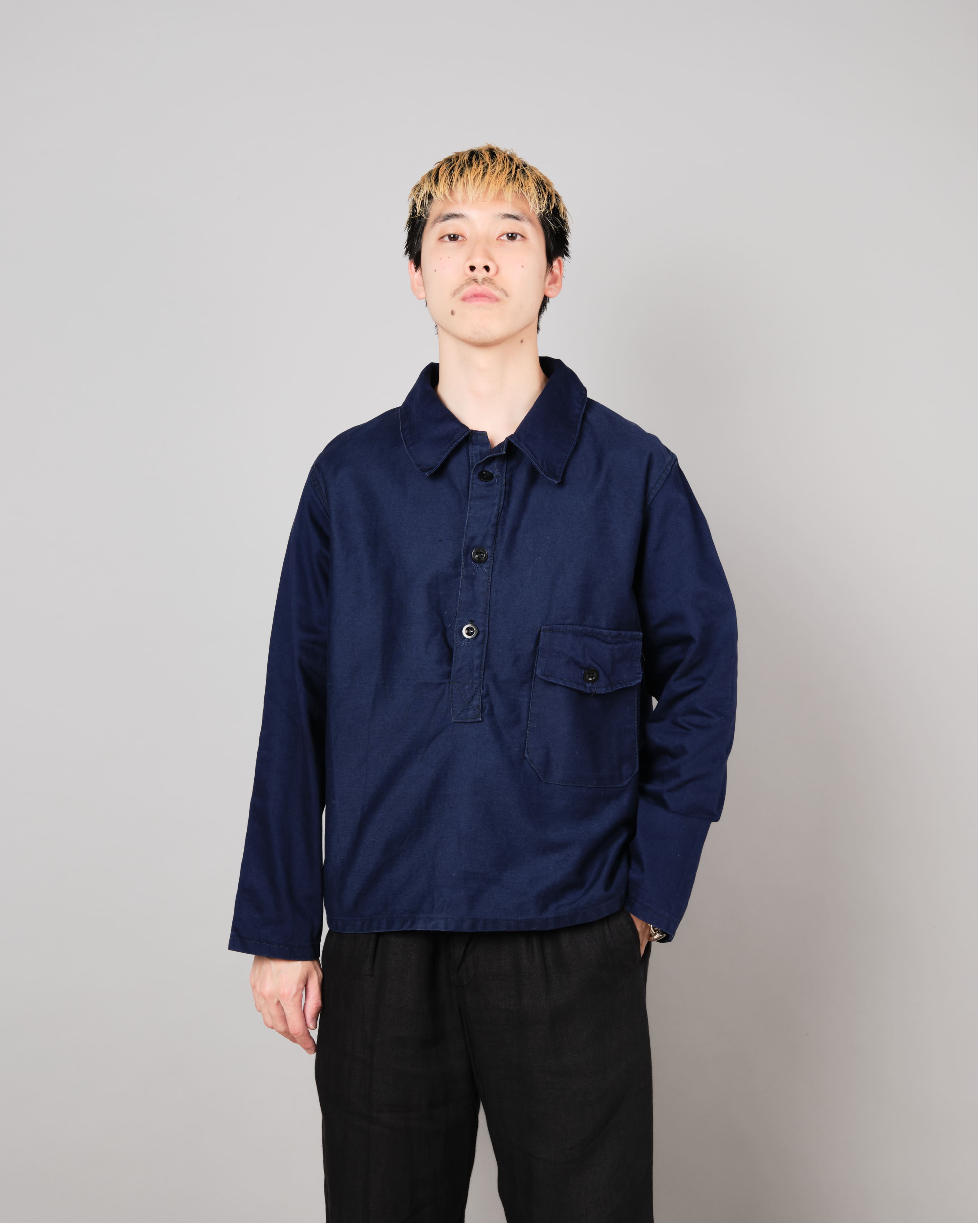 [~70's] Italian Navy Blue Moleskin Work Smock Size.3